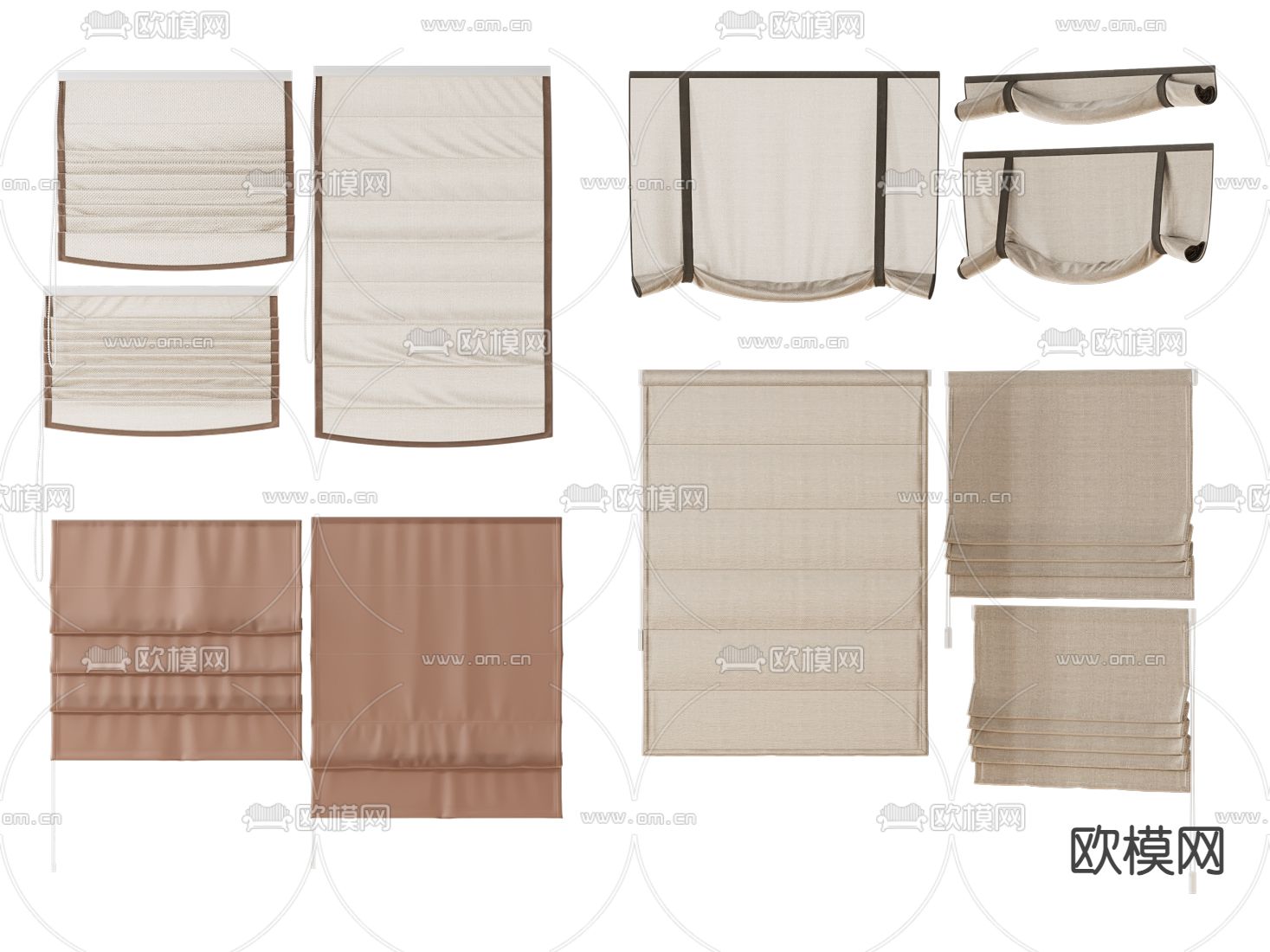奶油风罗马帘 卷帘 布帘 拉帘3d模型下载