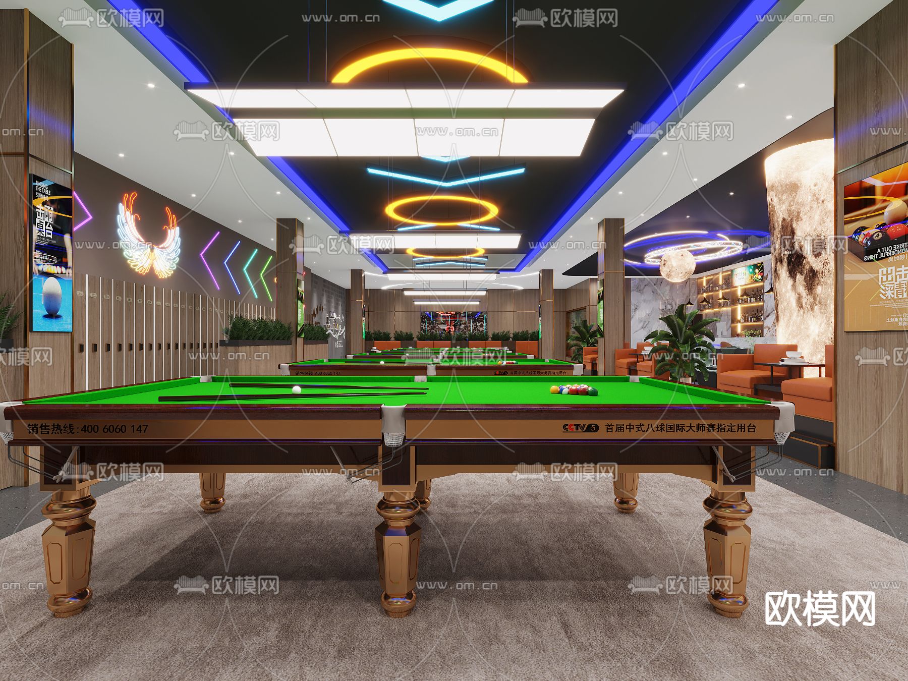 现代台球室 台球厅3d模型下载（渲染图3）