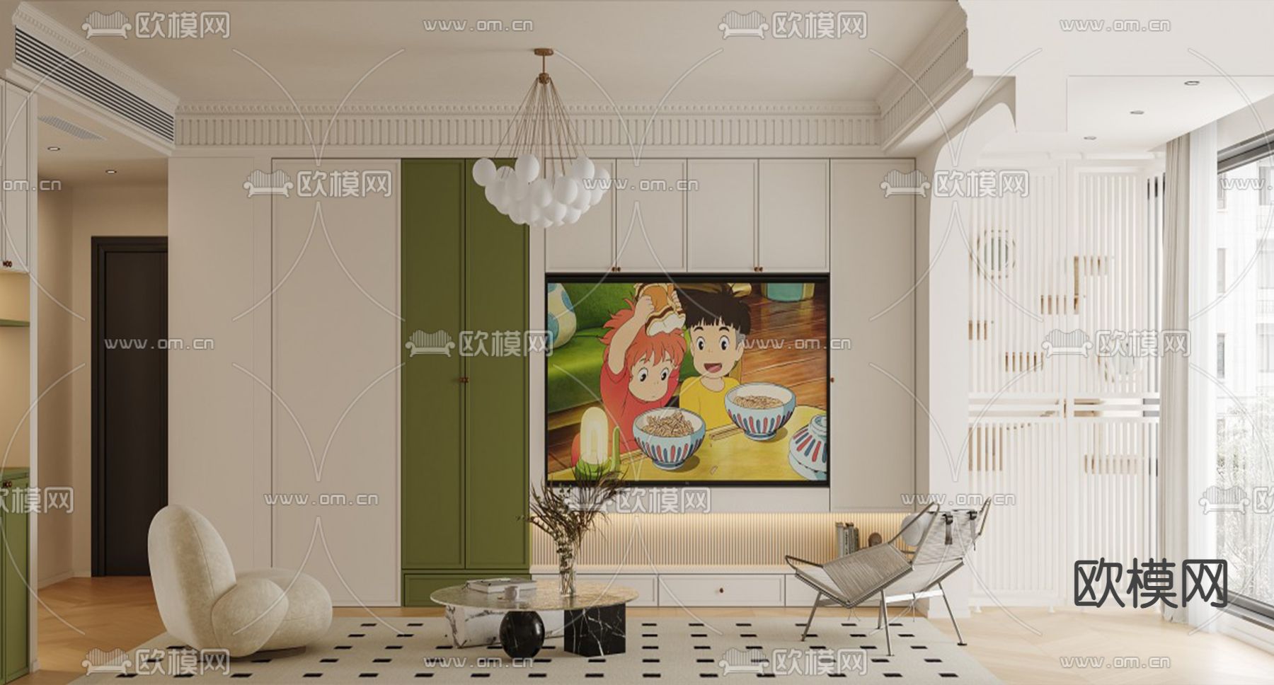 法式客厅3d模型下载（渲染图1）