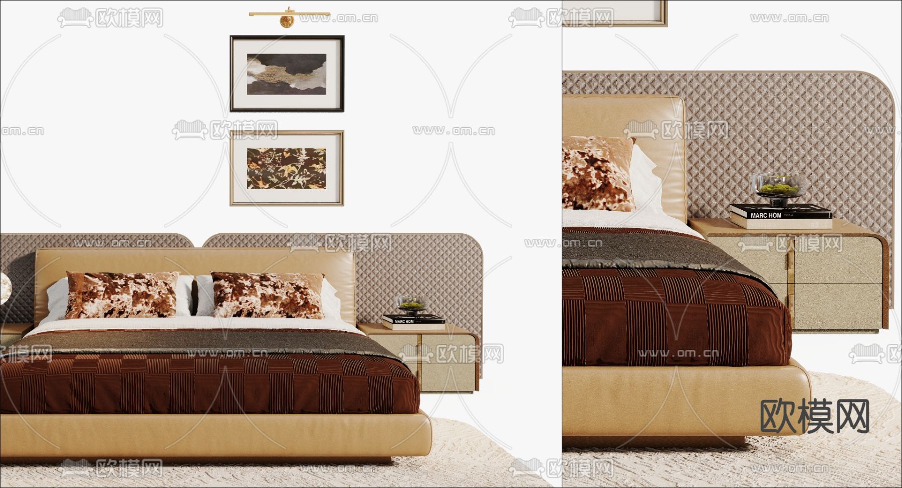 皮革床 双人床3d模型下载（渲染图3）