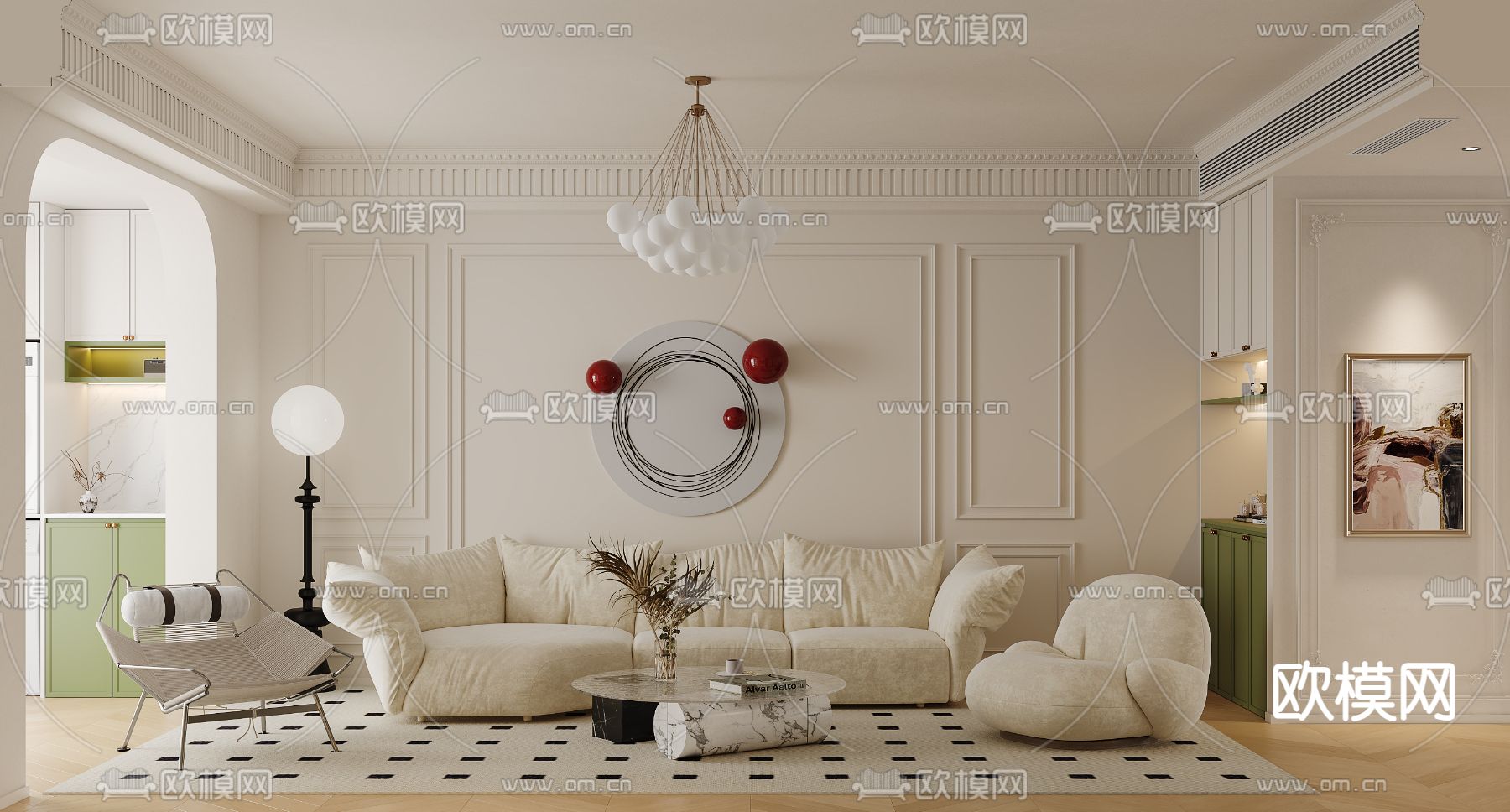 法式客厅3d模型下载（渲染图2）