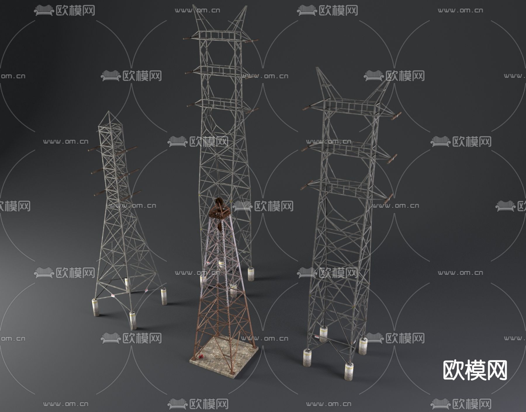 信号塔 电线塔 高压电线3d模型下载