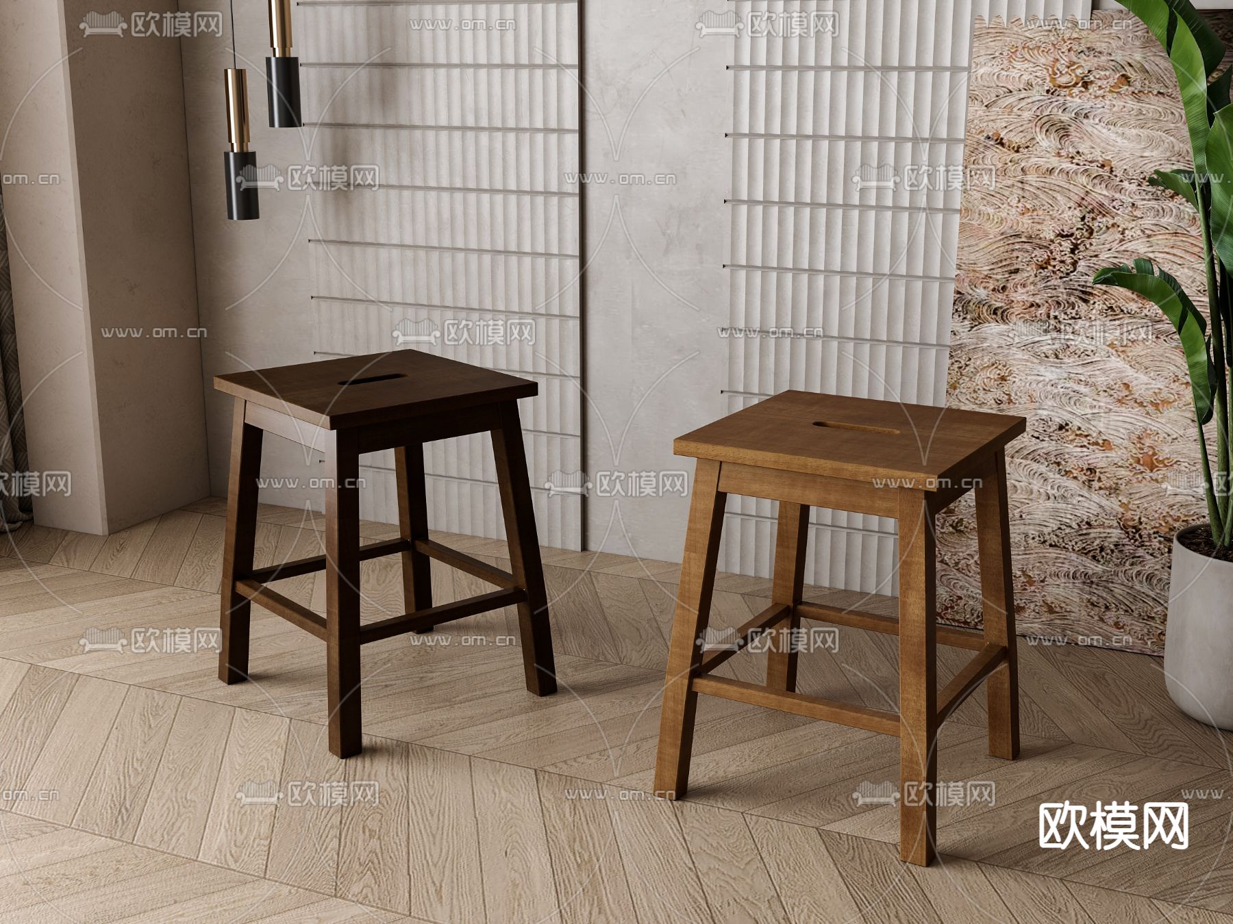 新中式实木凳子3d模型下载