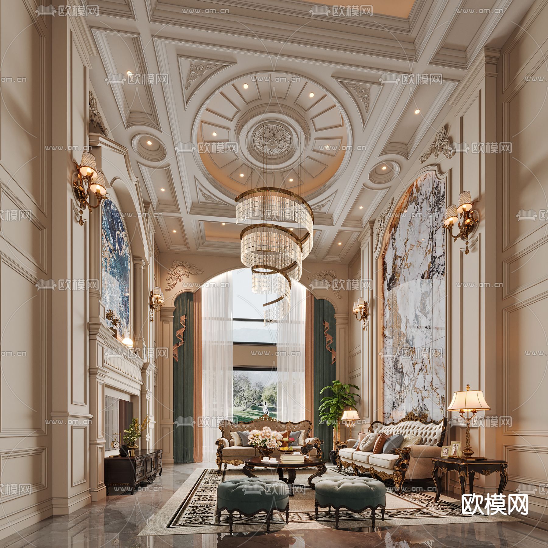 欧式古典客厅3d模型下载