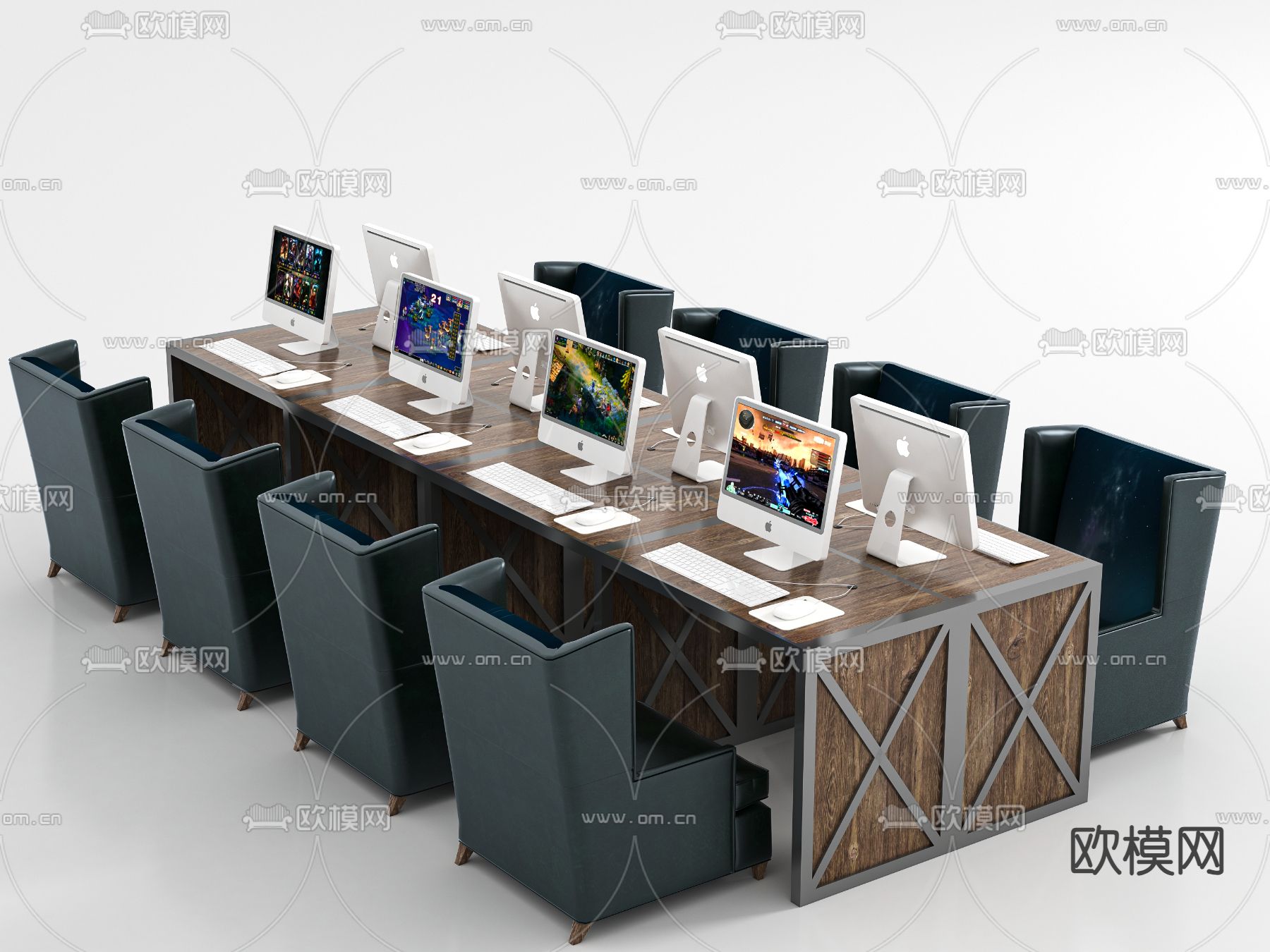 网吧电脑桌 网咖桌椅3d模型下载