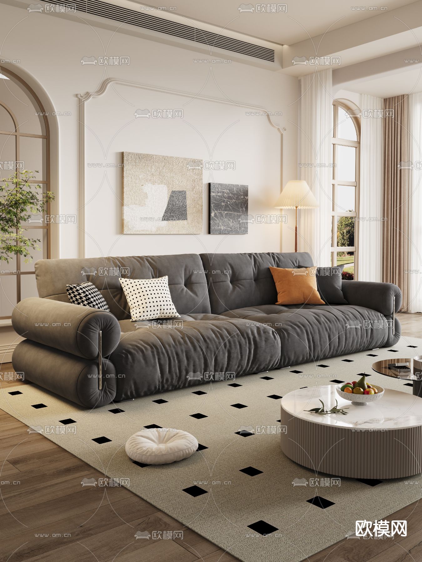 简约多人沙发件3d模型下载