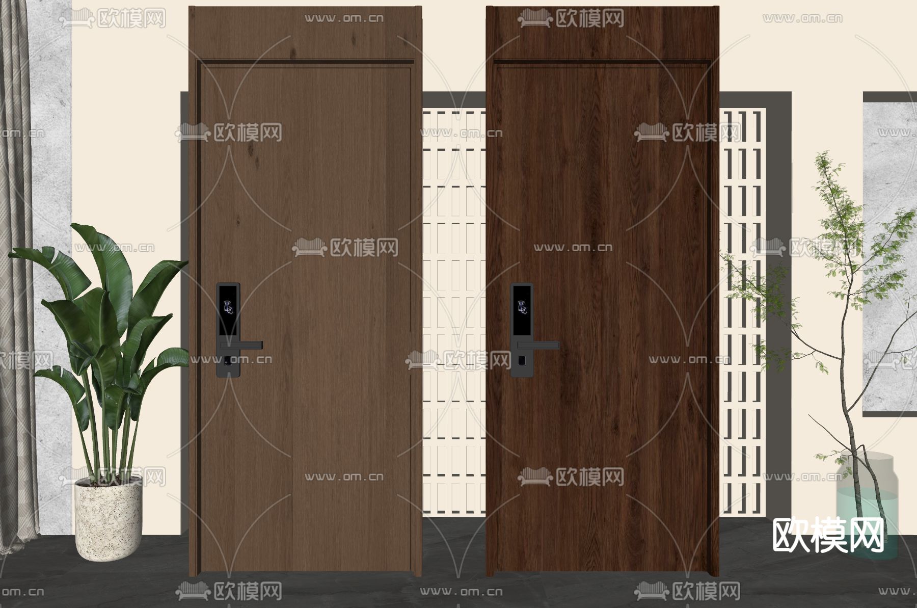 北欧入户门 单开门 通顶门su模型下载（渲染图1）