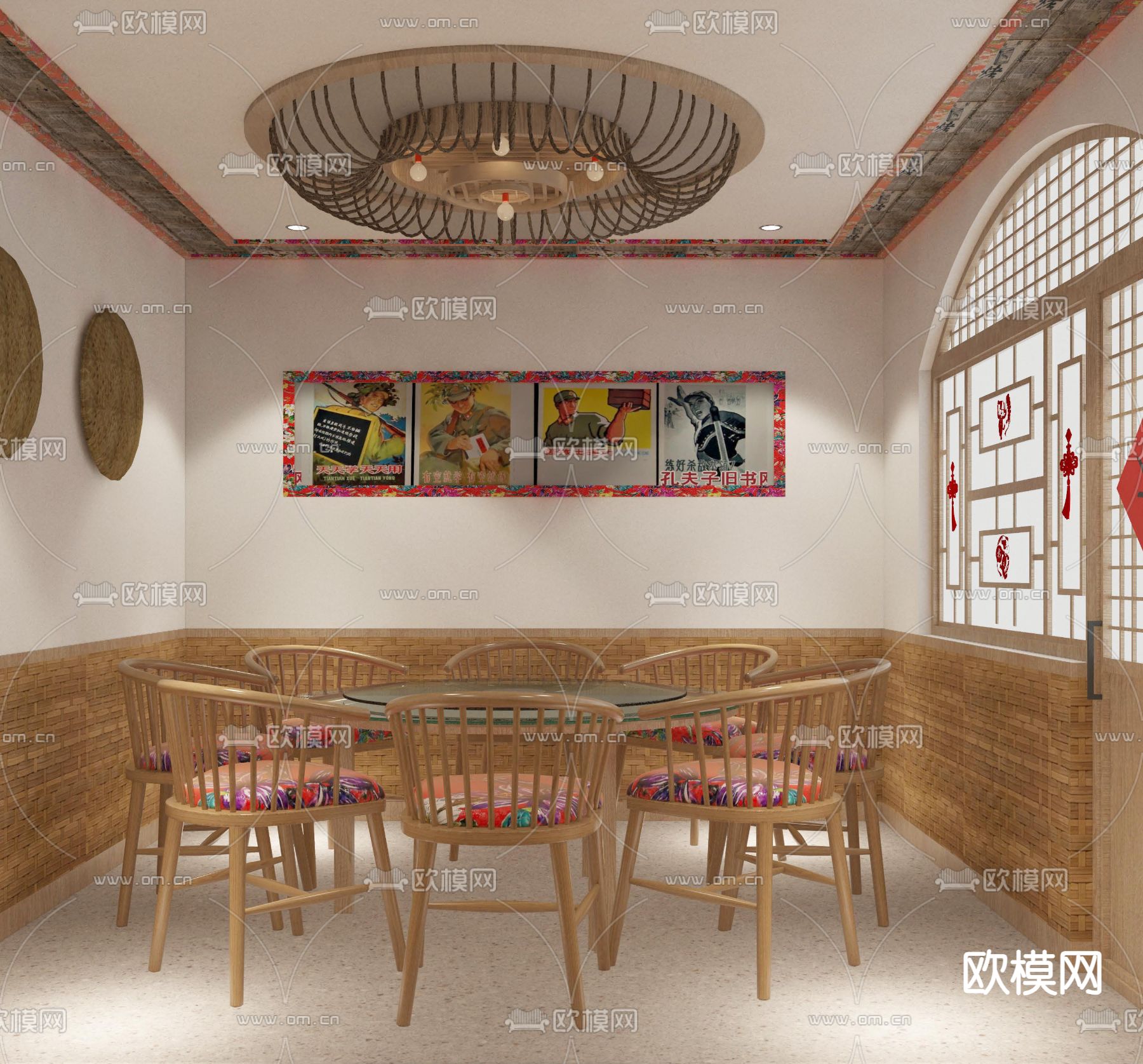 中式农家乐包间3d模型下载（渲染图3）