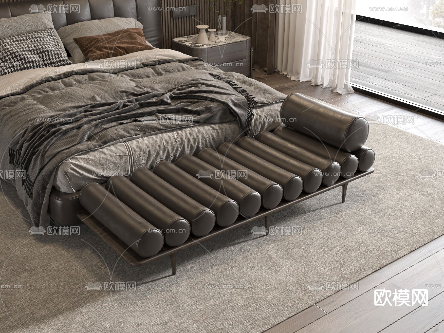 皮革脚踏 床尾凳3d模型下载