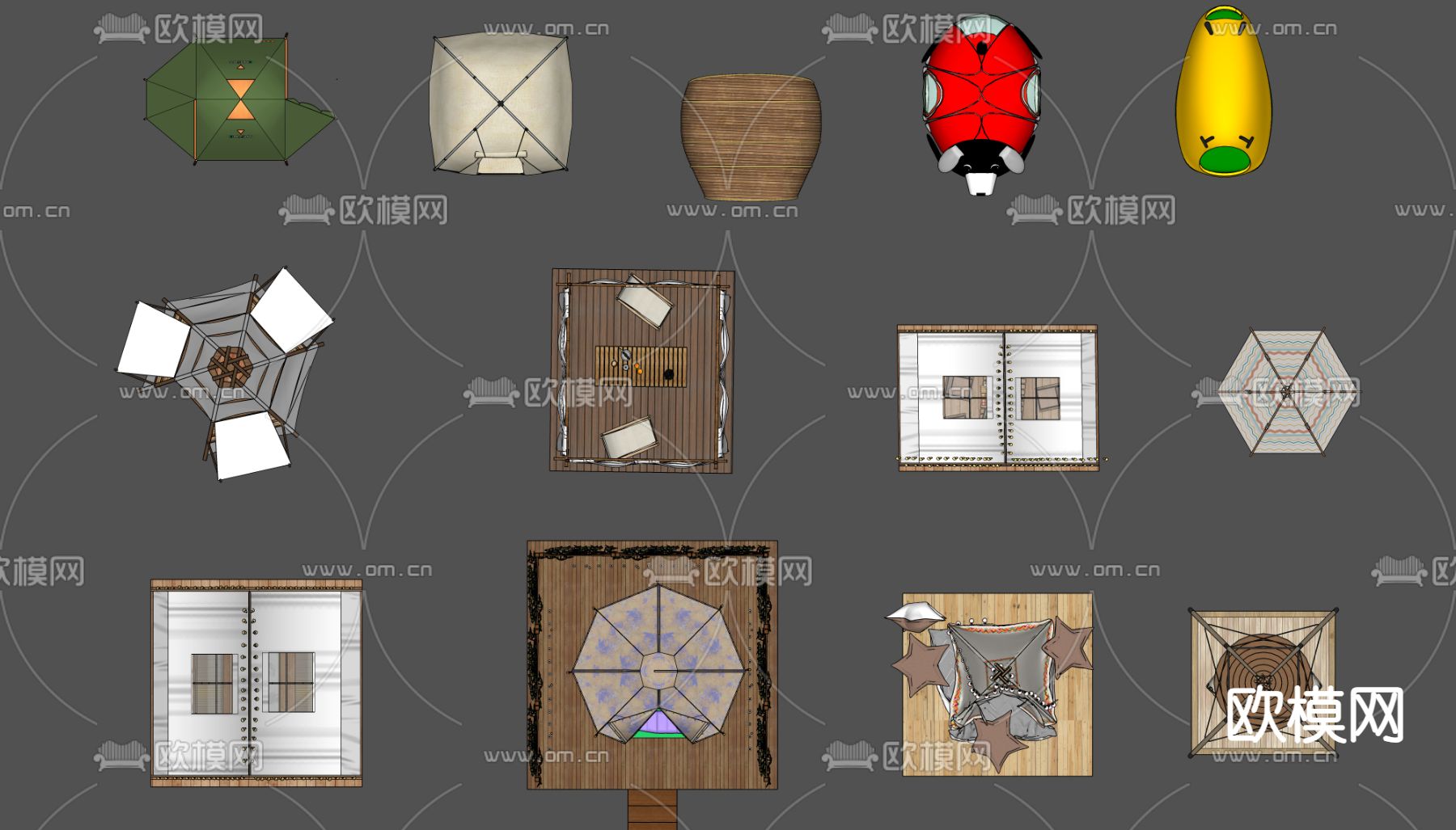 户外露营帐篷su模型下载（渲染图1）