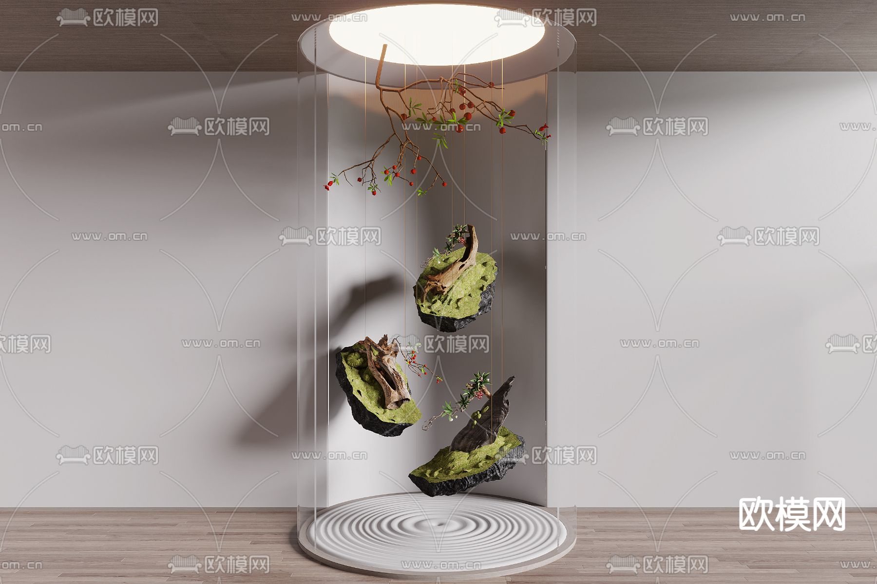 枯木绿植造景 石头苔藓 景观小品3d模型下载