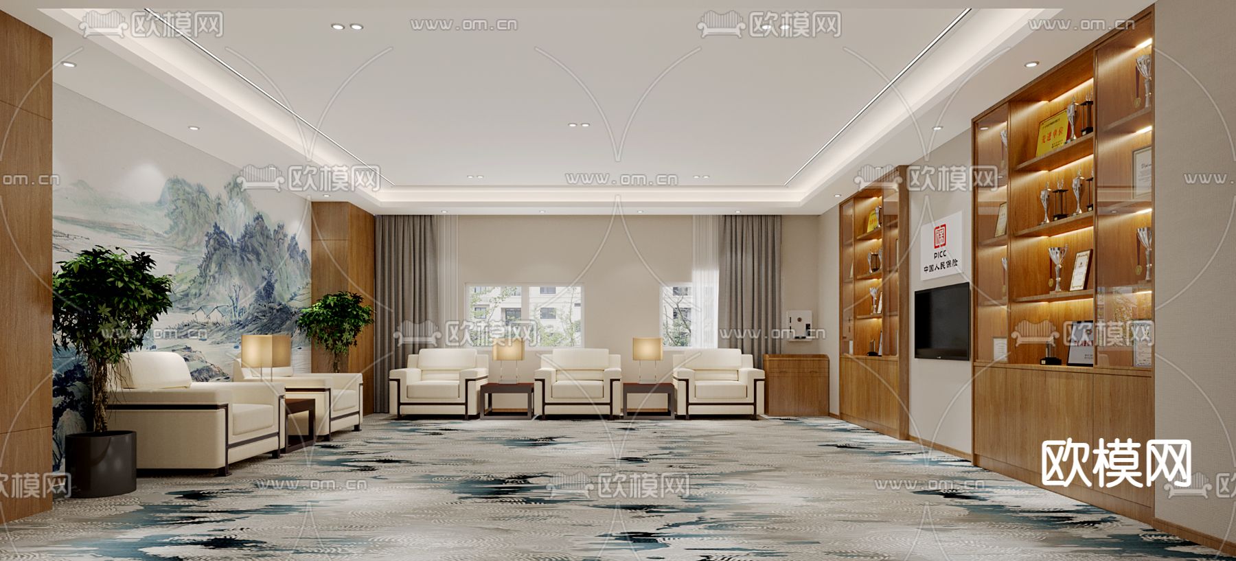 新中式接待室 会客室3d模型下载