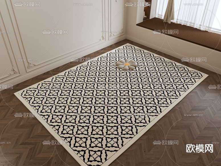 中古风地毯 方毯 几何地毯3d模型下载