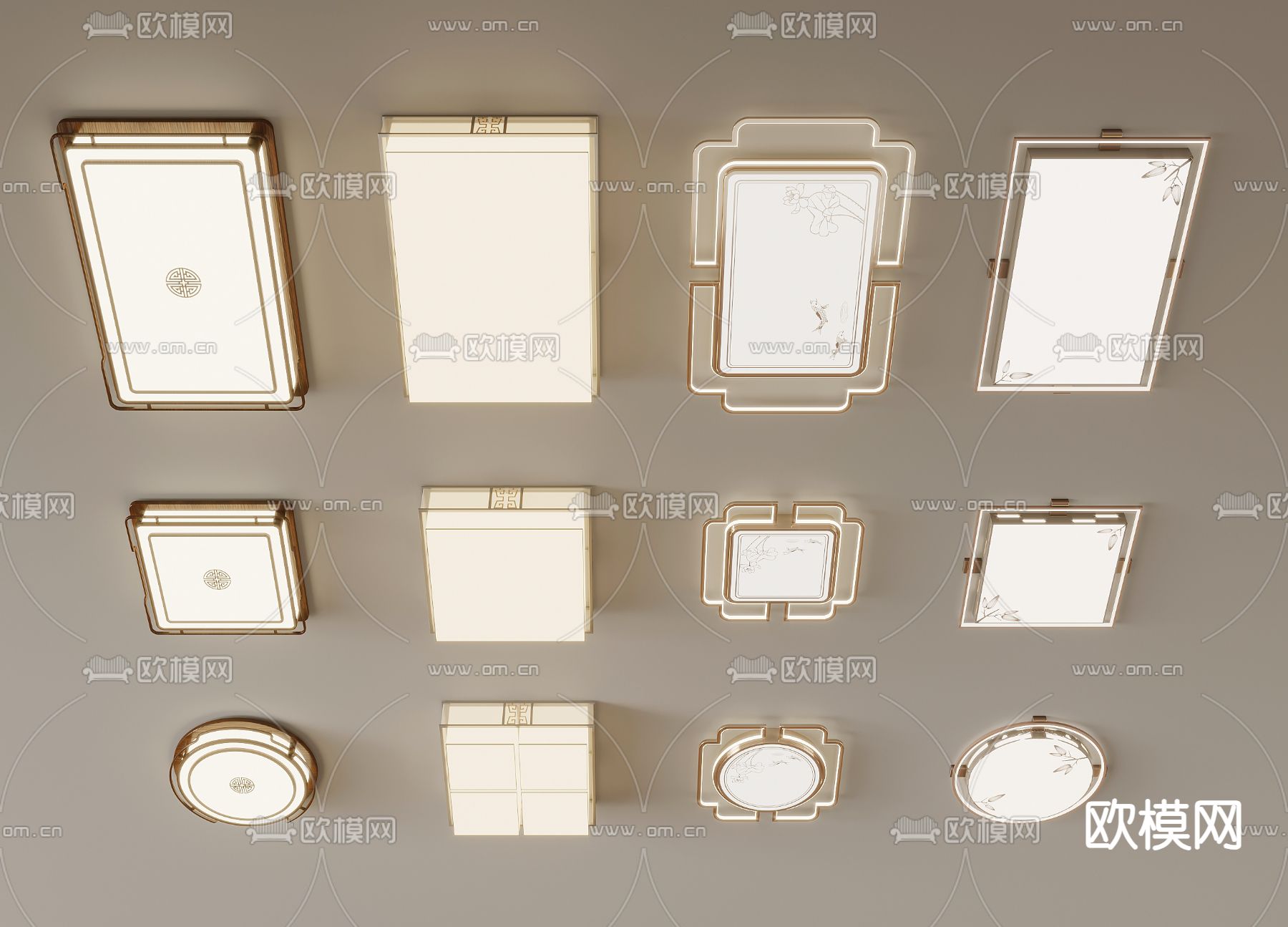 新中式吸顶灯3d模型下载