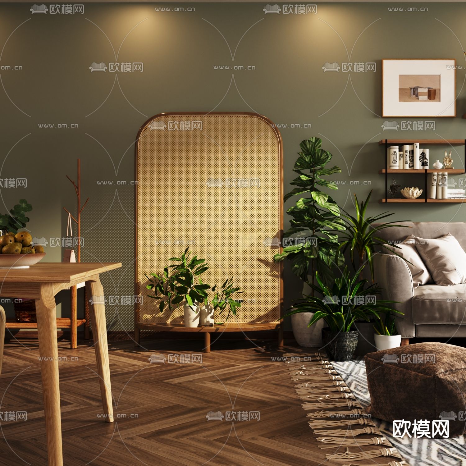 北欧藤编屏风3d模型下载