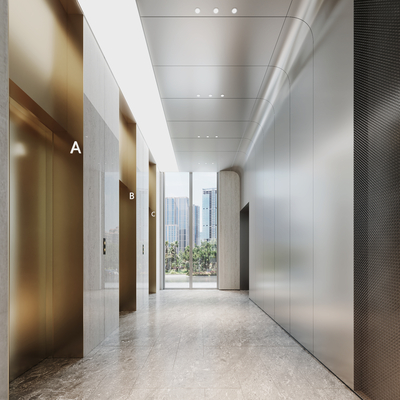  现代电梯厅su模型 