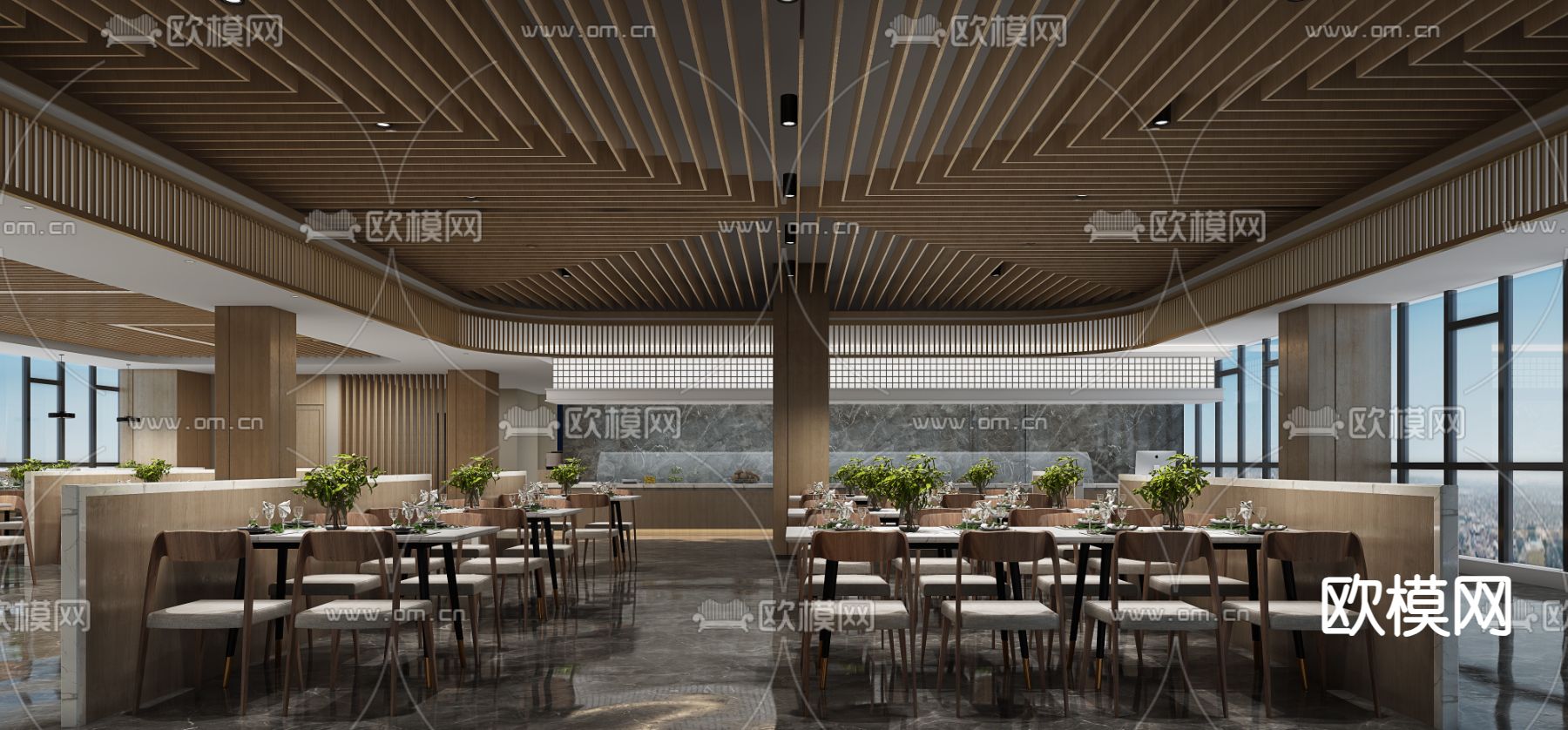 现代自助餐厅3d模型下载（渲染图2）