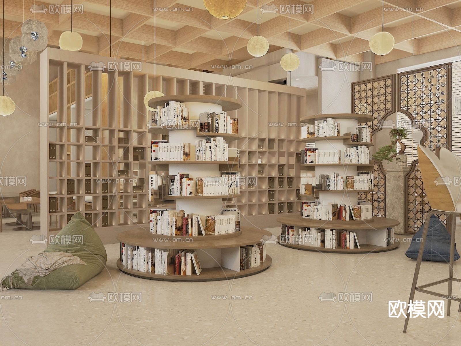 侘寂书咖 图书馆3d模型下载