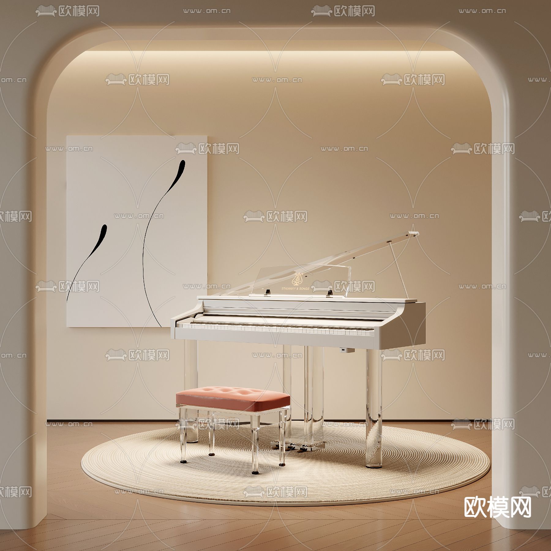 白钢琴 电钢琴 三角钢琴3d模型下载