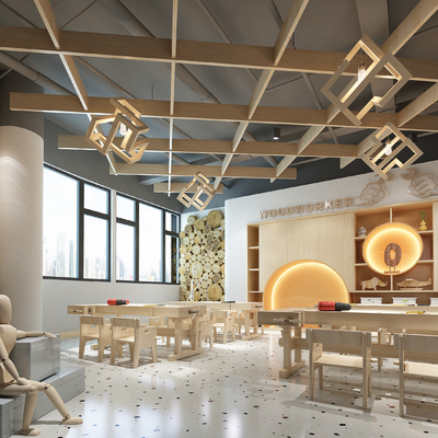  现代幼儿园 手工坊su模型 