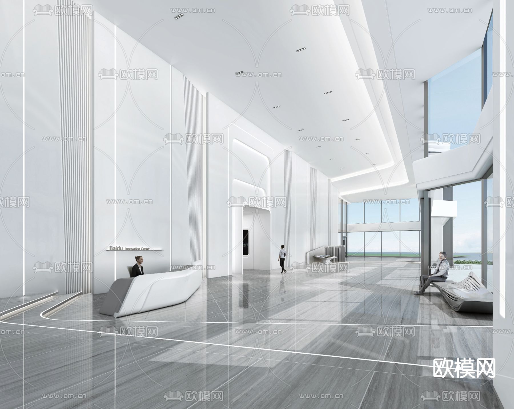 办公大堂 写字楼大堂3d模型下载（渲染图1）
