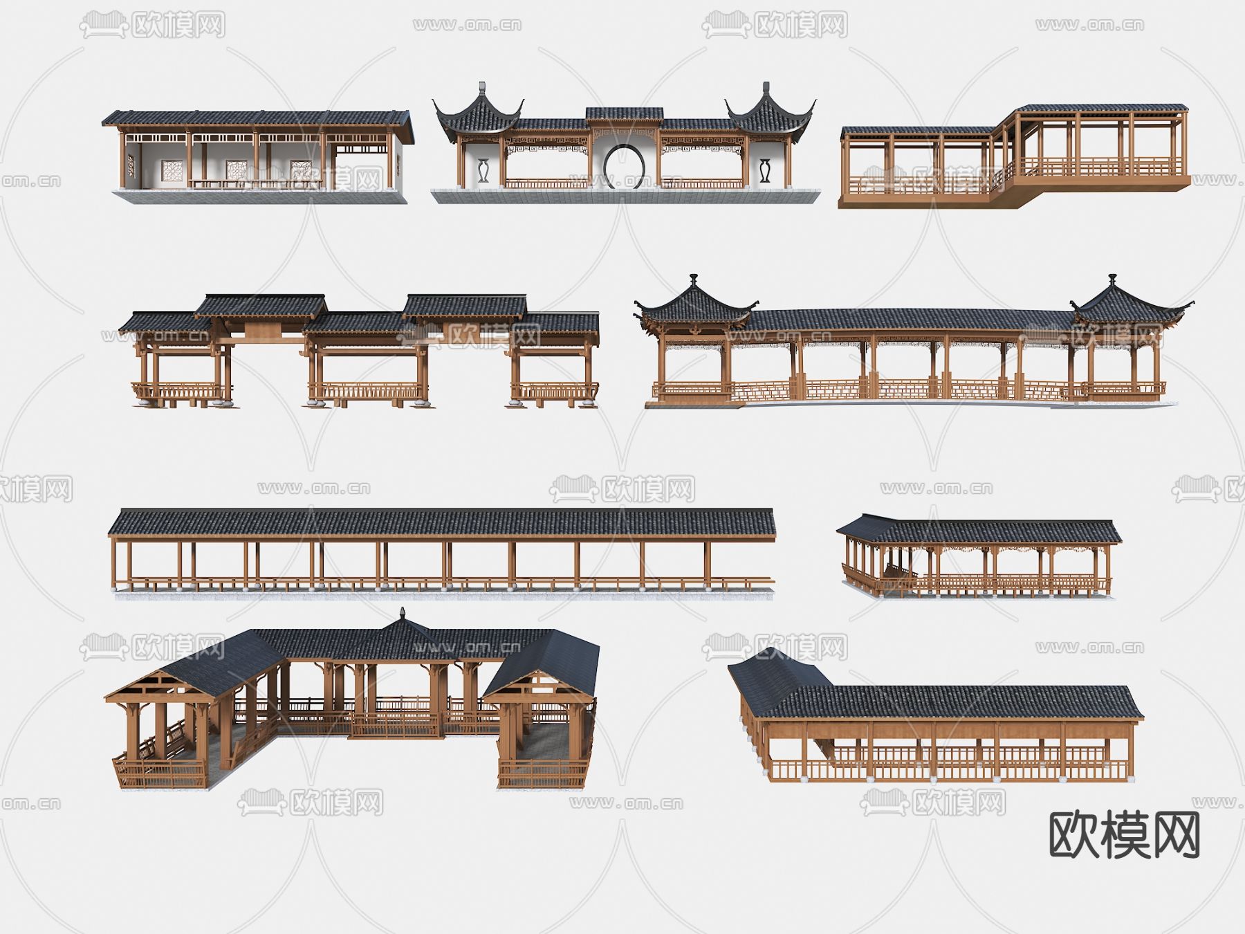 中式 连廊 仿古长廊3d模型下载