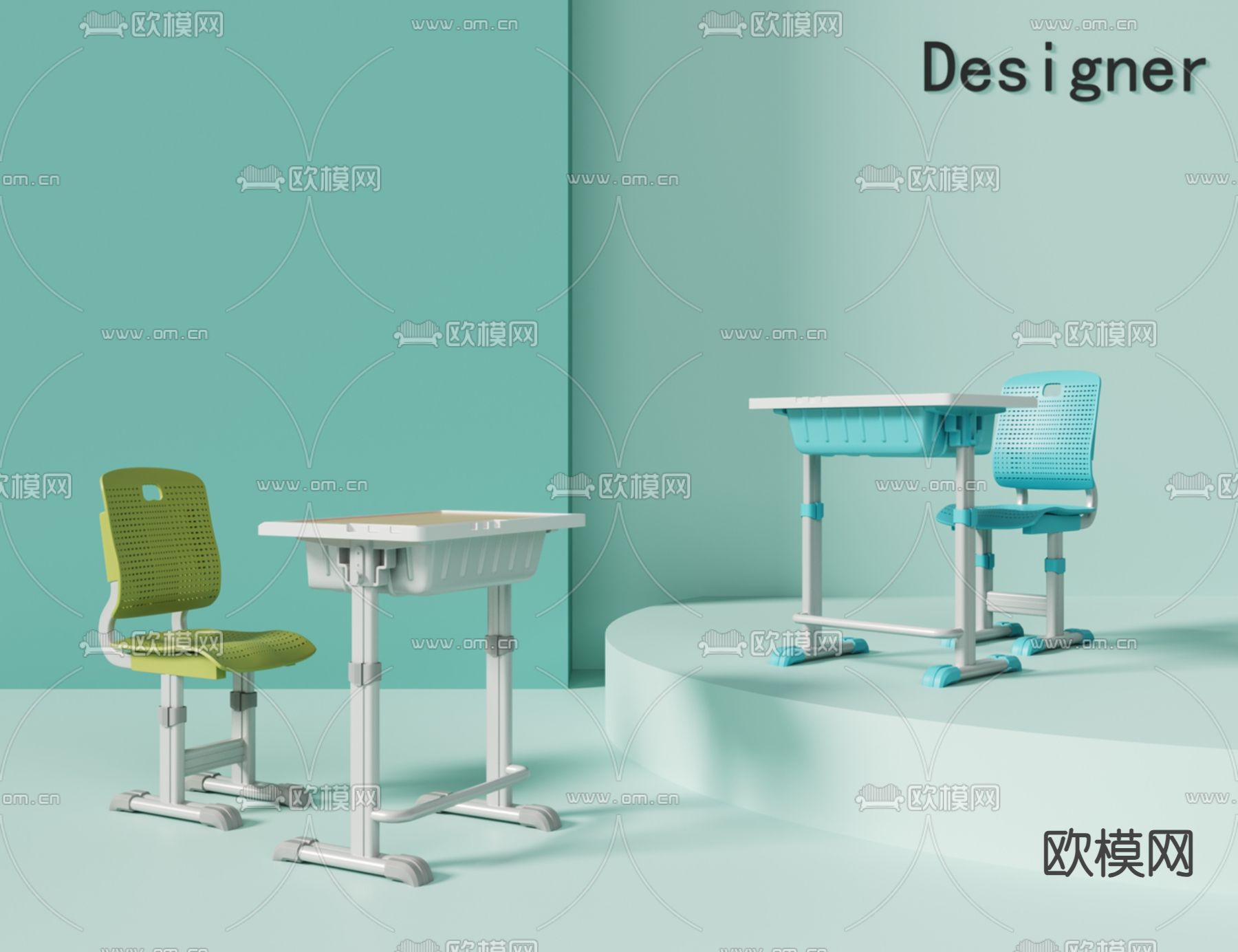 学习桌 儿童桌椅 课桌椅3d模型下载