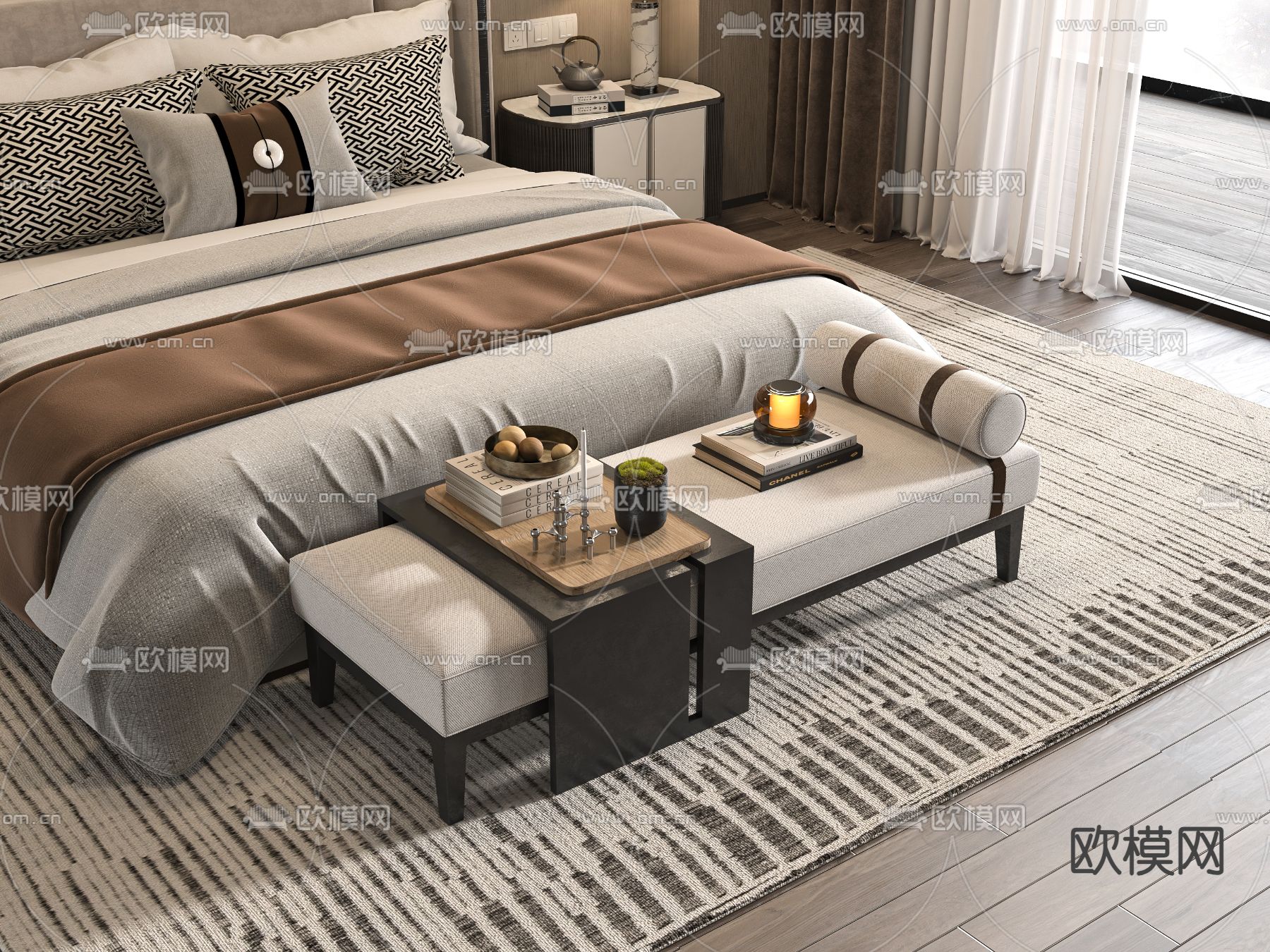 新中式床尾凳 脚踏3d模型下载