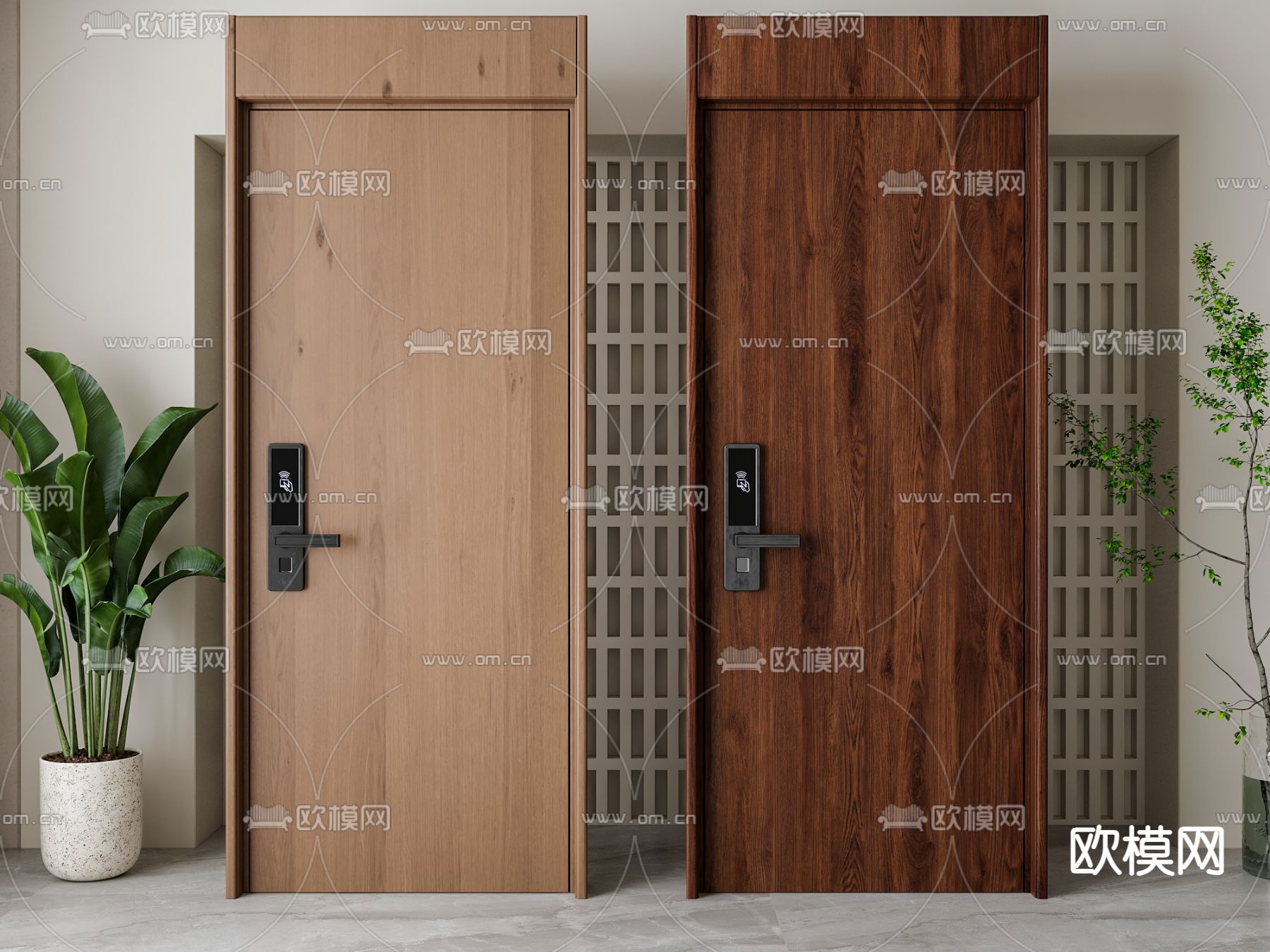 北欧入户门 单开门 通顶门su模型下载（渲染图2）