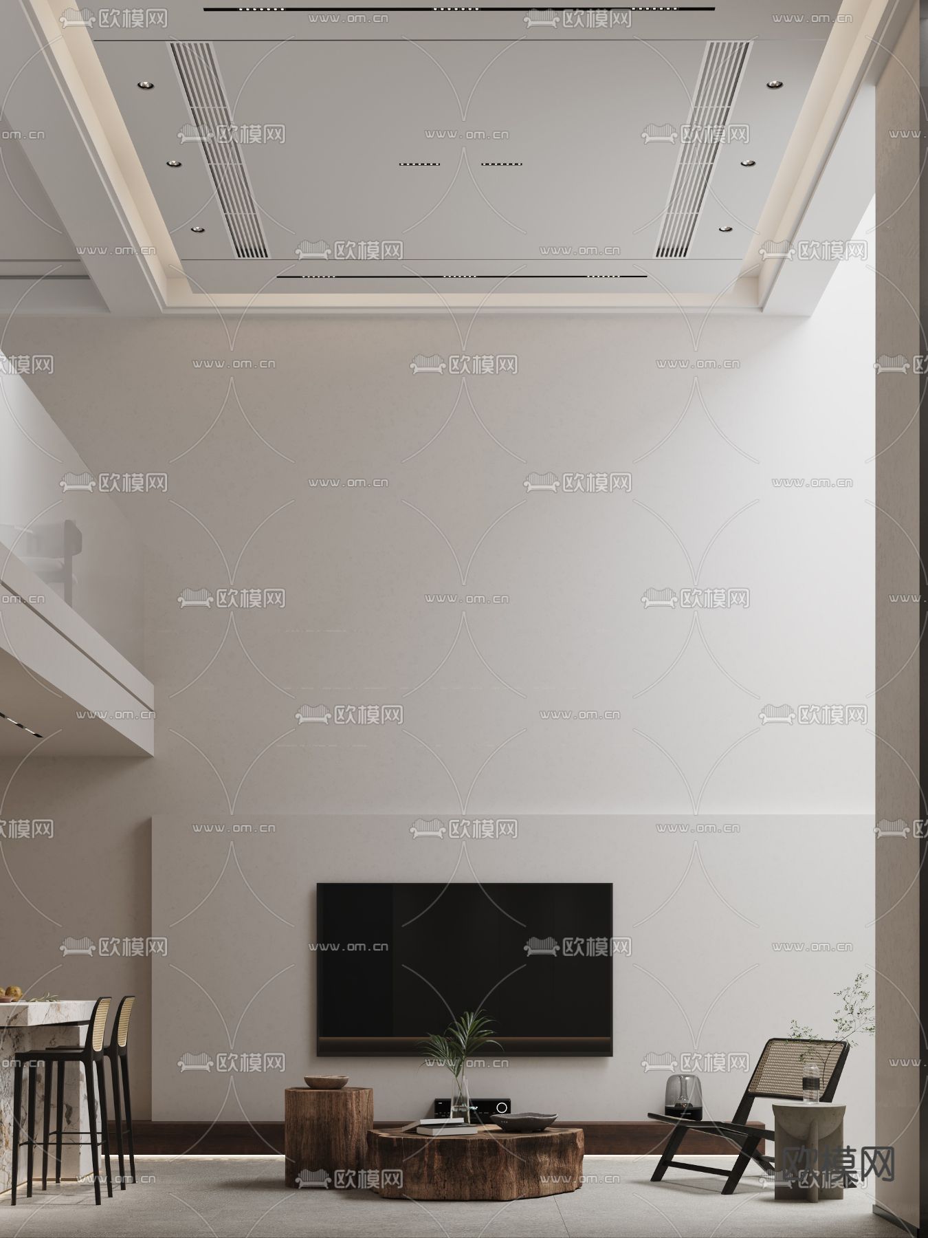 别墅客厅 别墅大堂3d模型下载