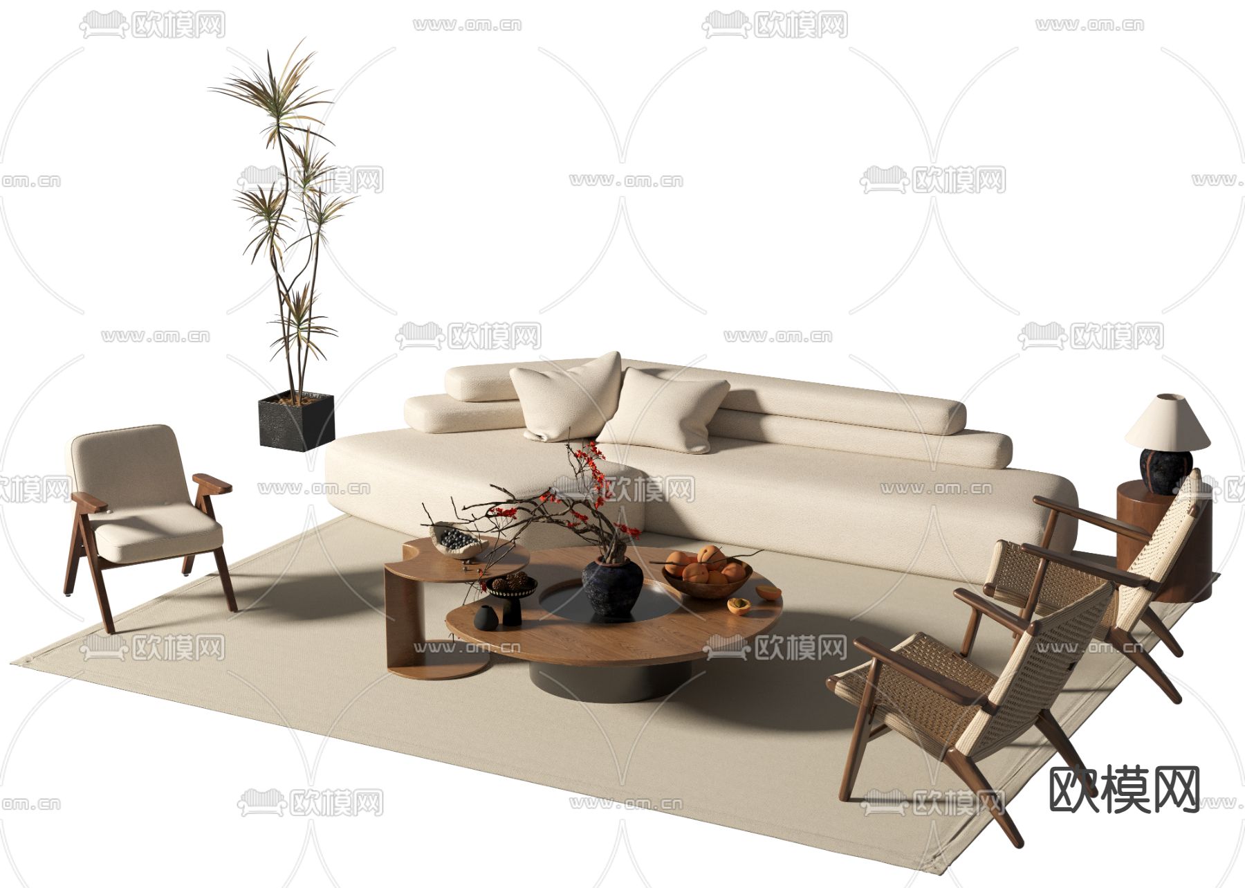 中古风组合沙发3d模型下载