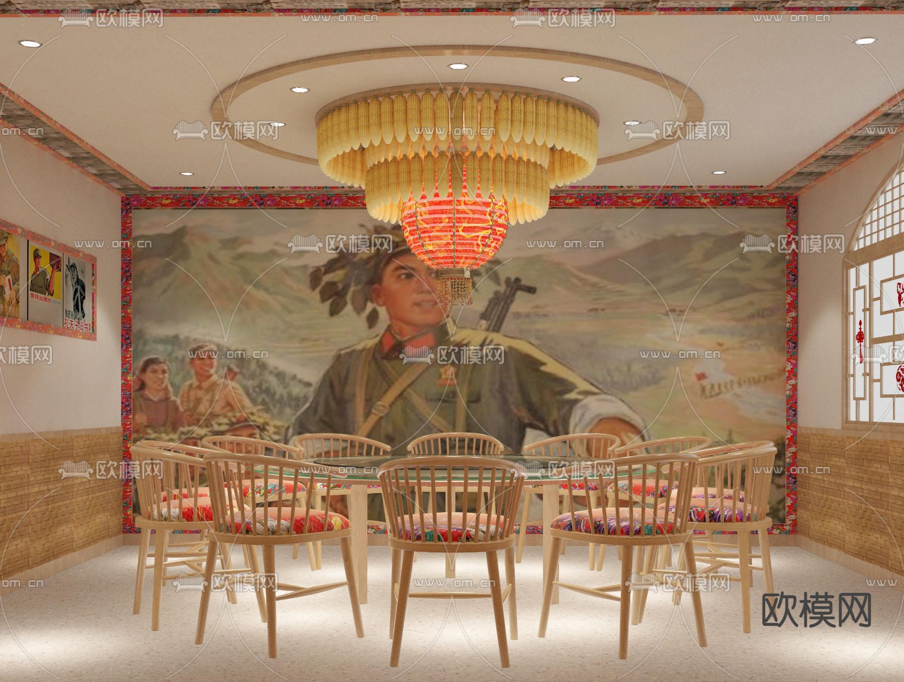 中式农家乐包间3d模型下载（渲染图2）
