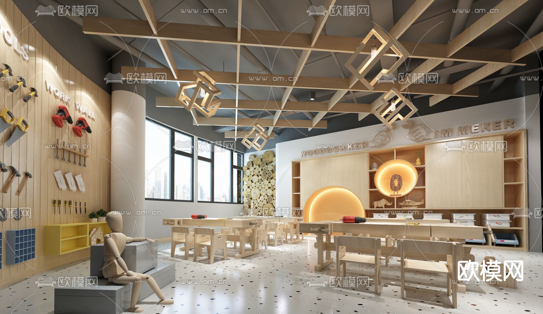 现代幼儿园 手工坊su模型下载（渲染图2）