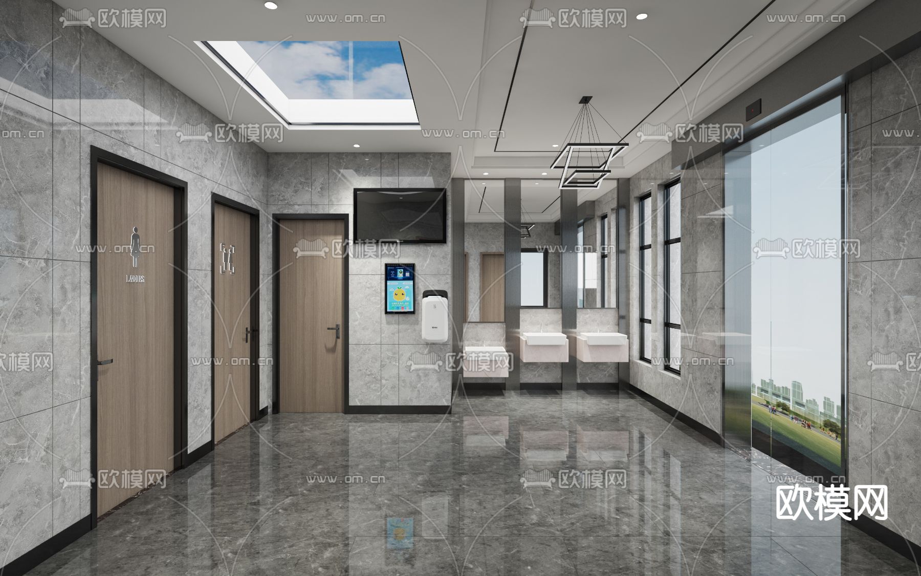公共卫生间 办公室洗手间3d模型下载