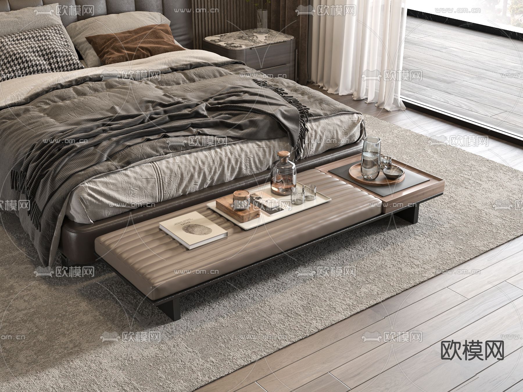 现代床尾凳 脚踏3d模型下载