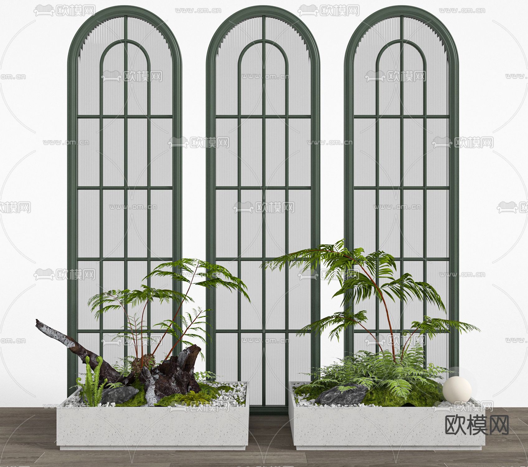 法式屏风 植物堆3d模型下载