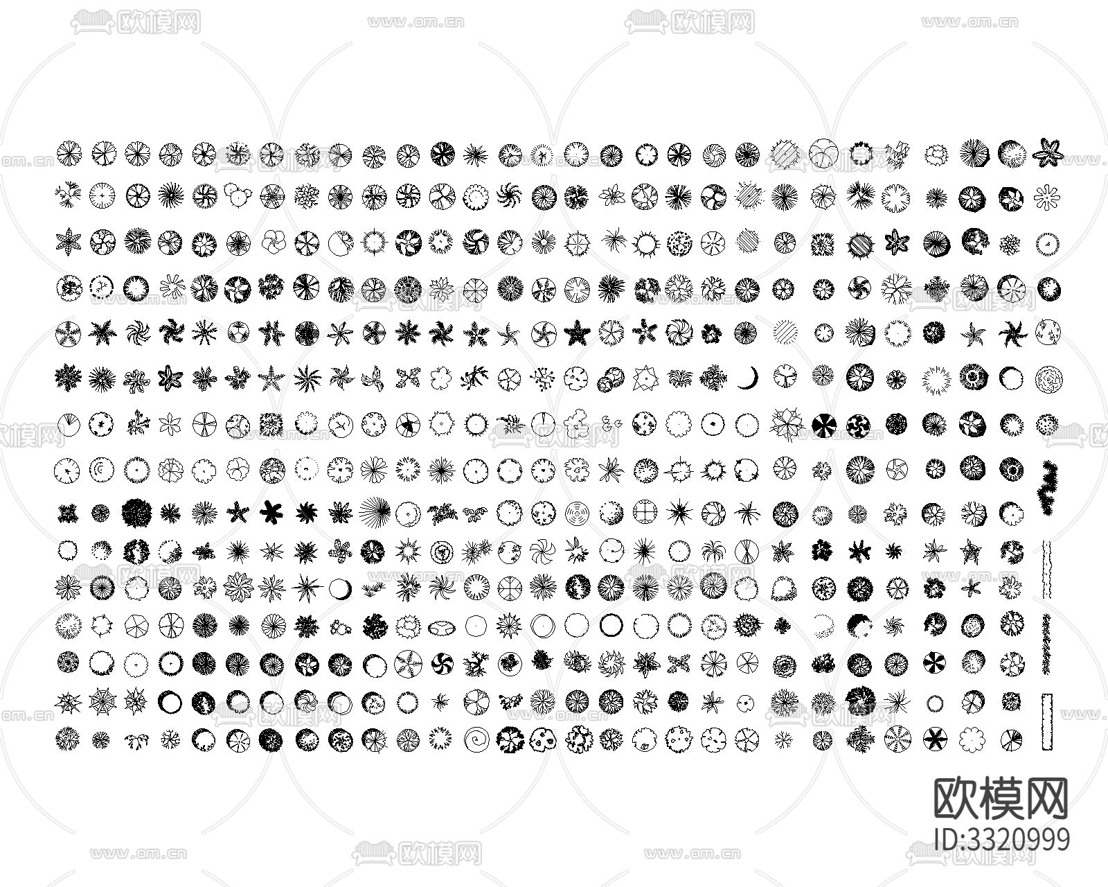 437棵树平面cad图库下载