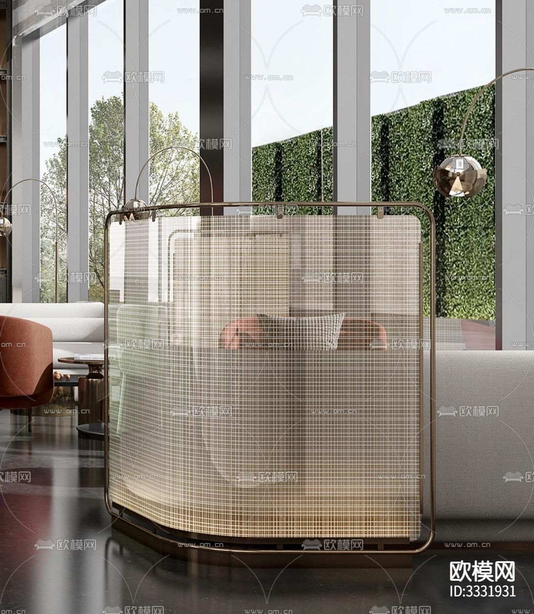 玻璃金属弧形转角屏风节点大样图下载（渲染图2）