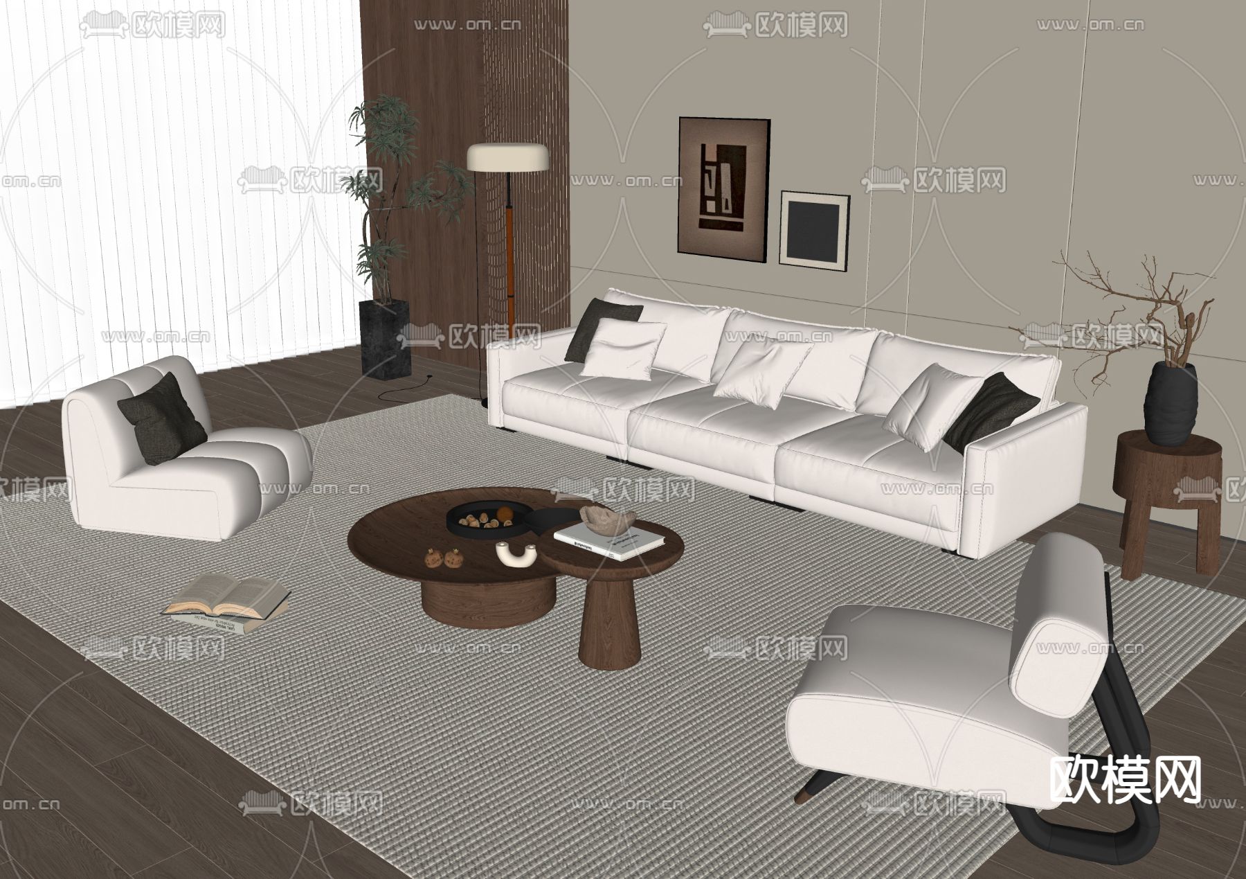 中古风组合沙发su模型下载_ID15277886_sketchup模型下载-欧模网