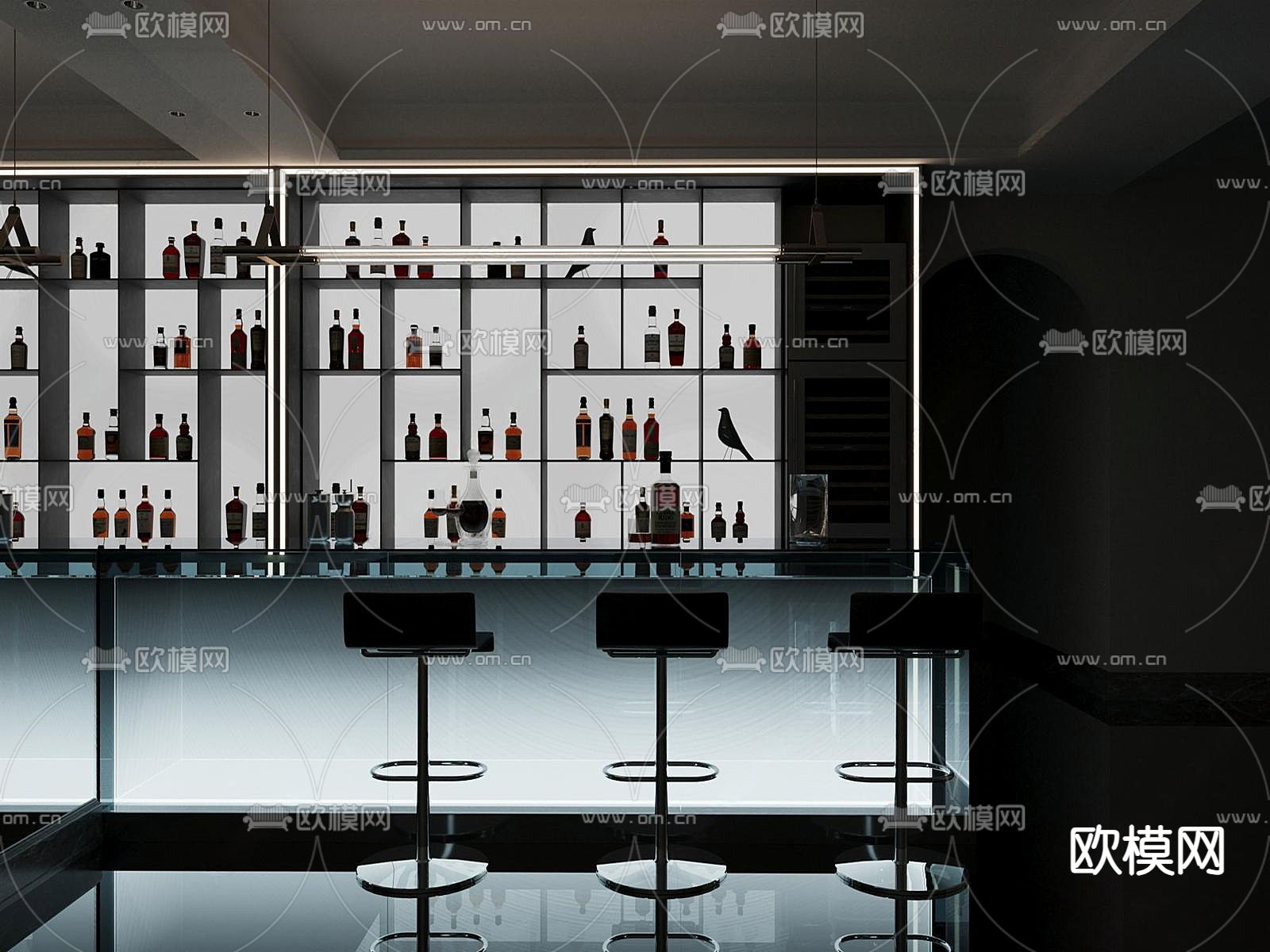 暗黑风吧台 水吧台3d模型下载