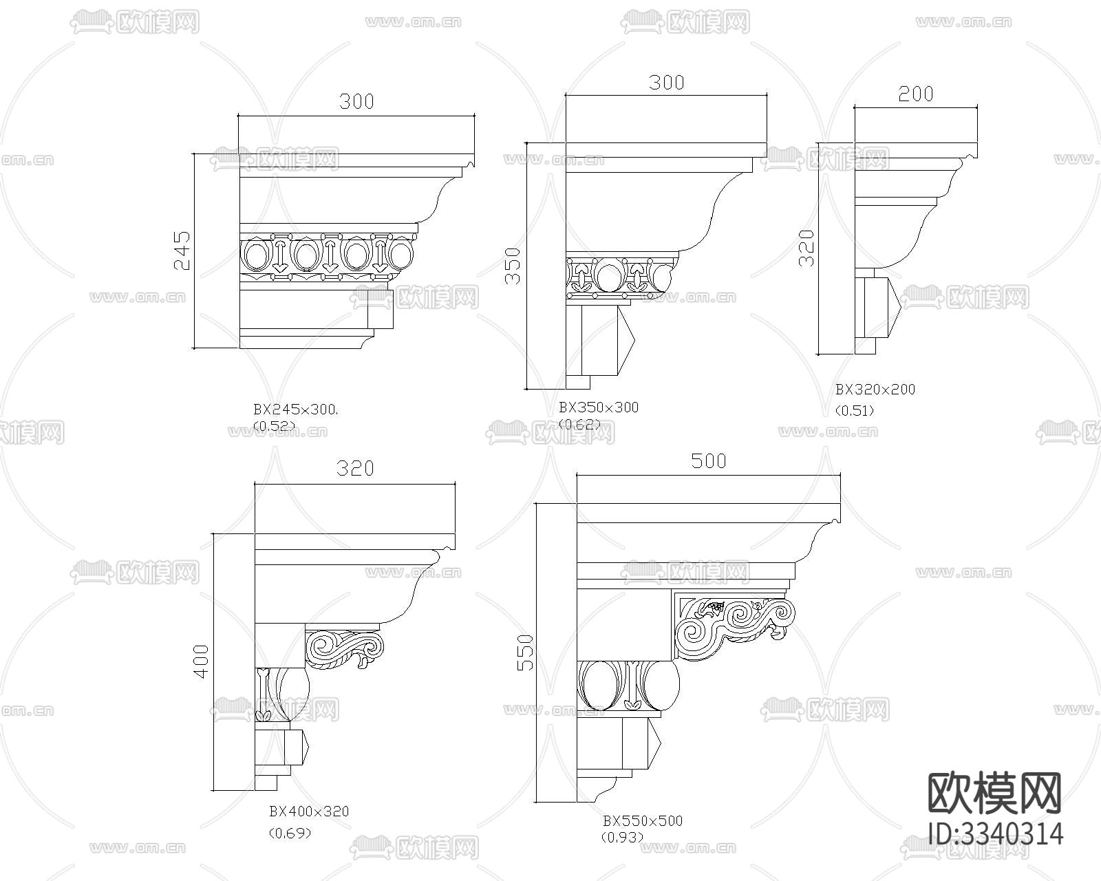 欧式线角节点大样图下载（渲染图2）