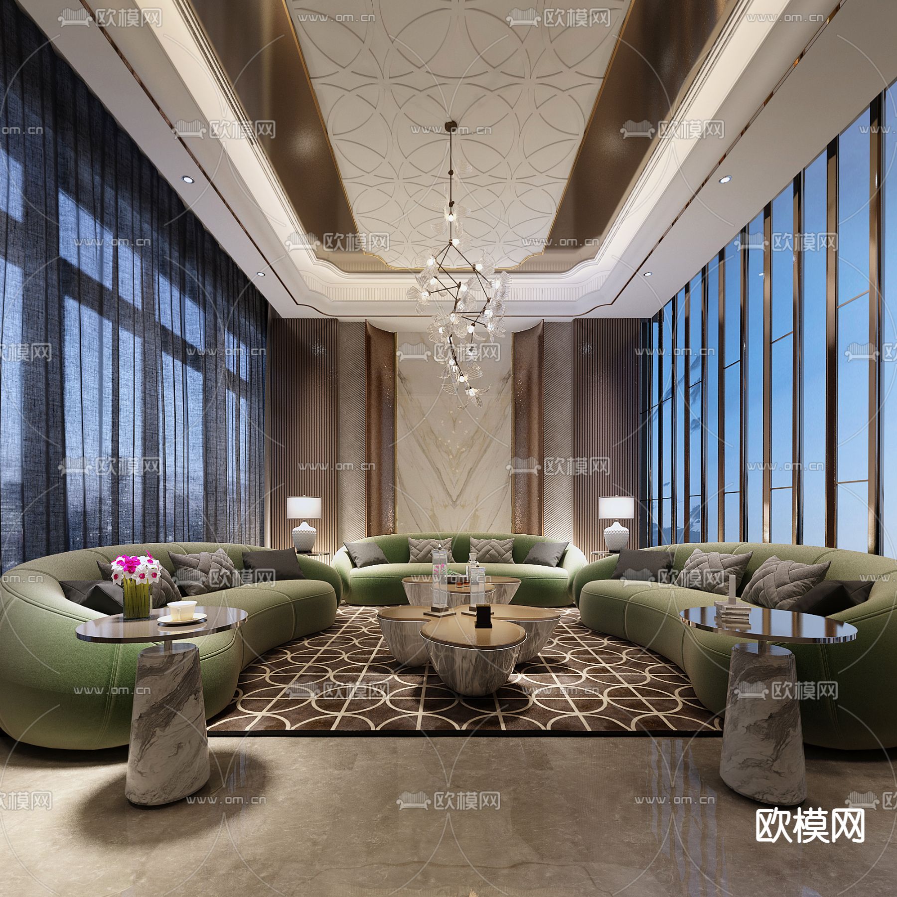 新古典风格 会客厅 客厅3d模型下载（渲染图1）