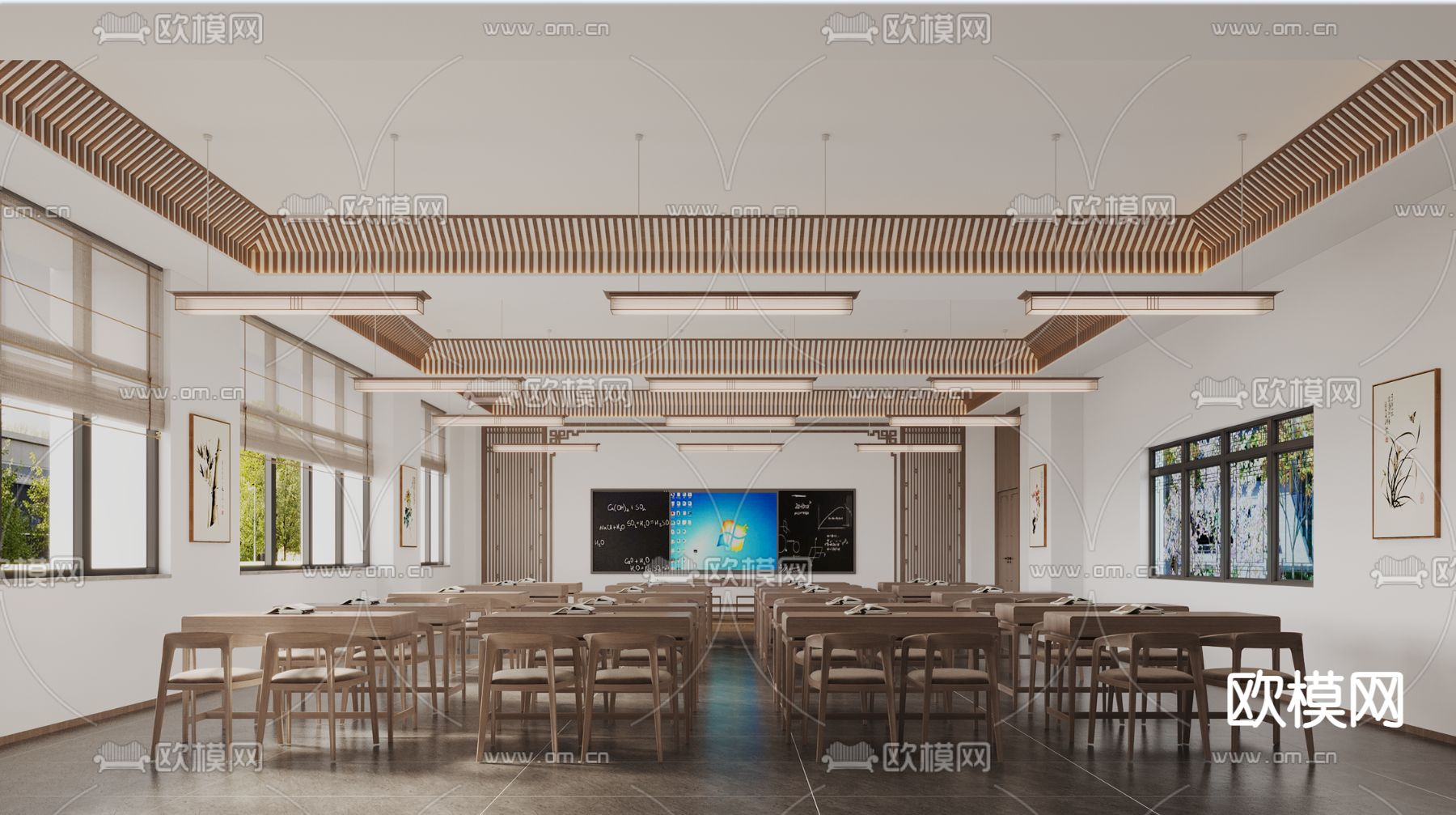 中式教室 课室3d模型下载