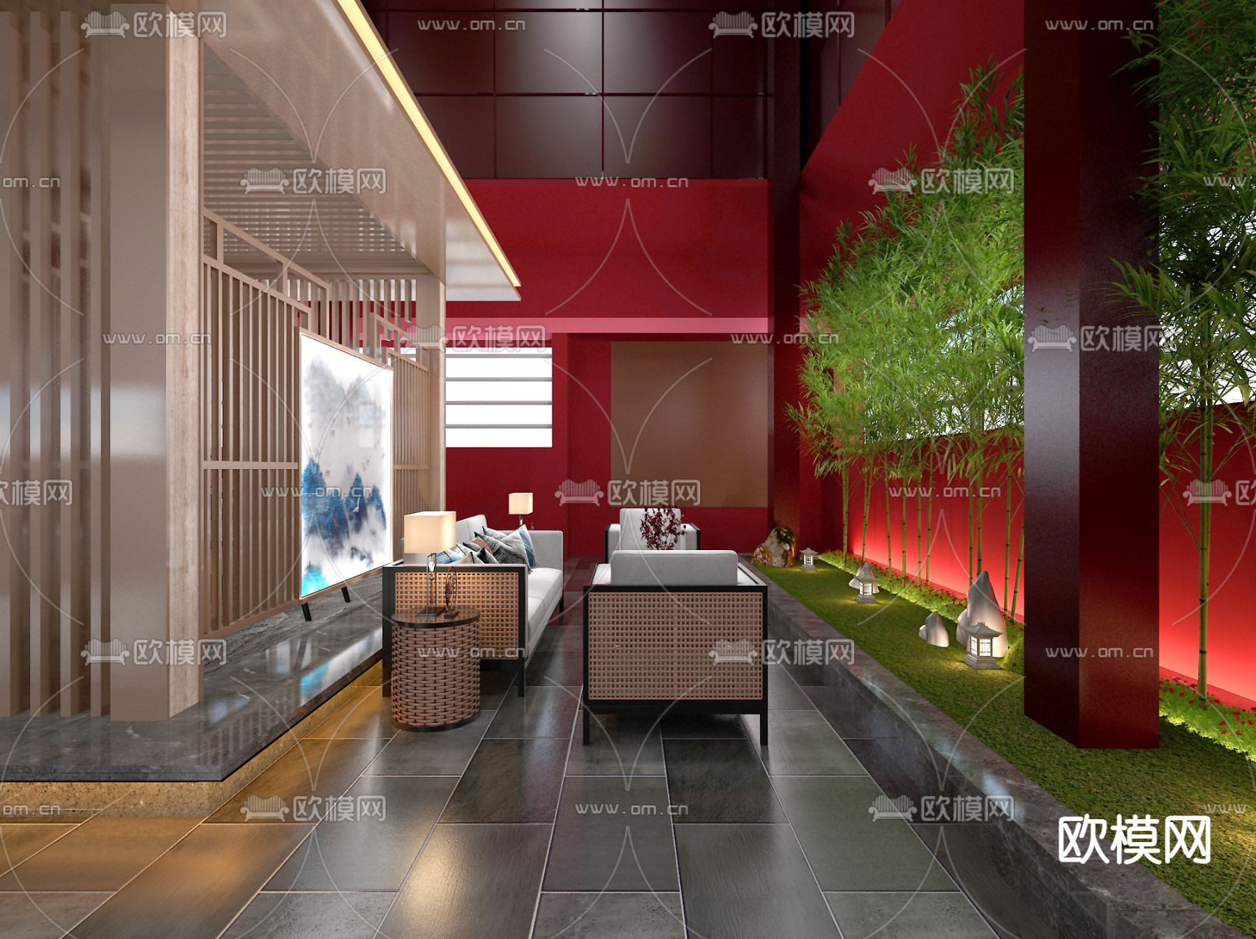 新中式茶楼 茶馆3d模型下载（渲染图1）