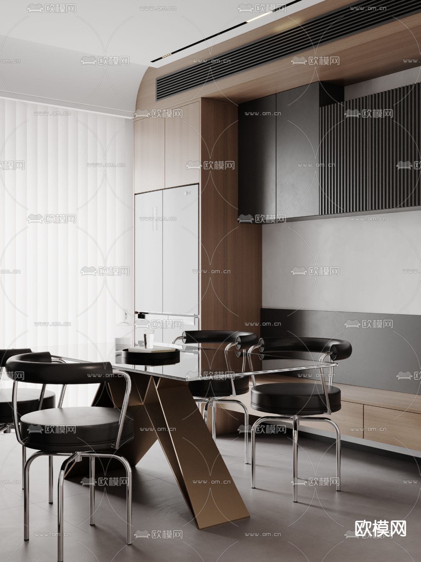 矩形餐桌椅3d模型下载