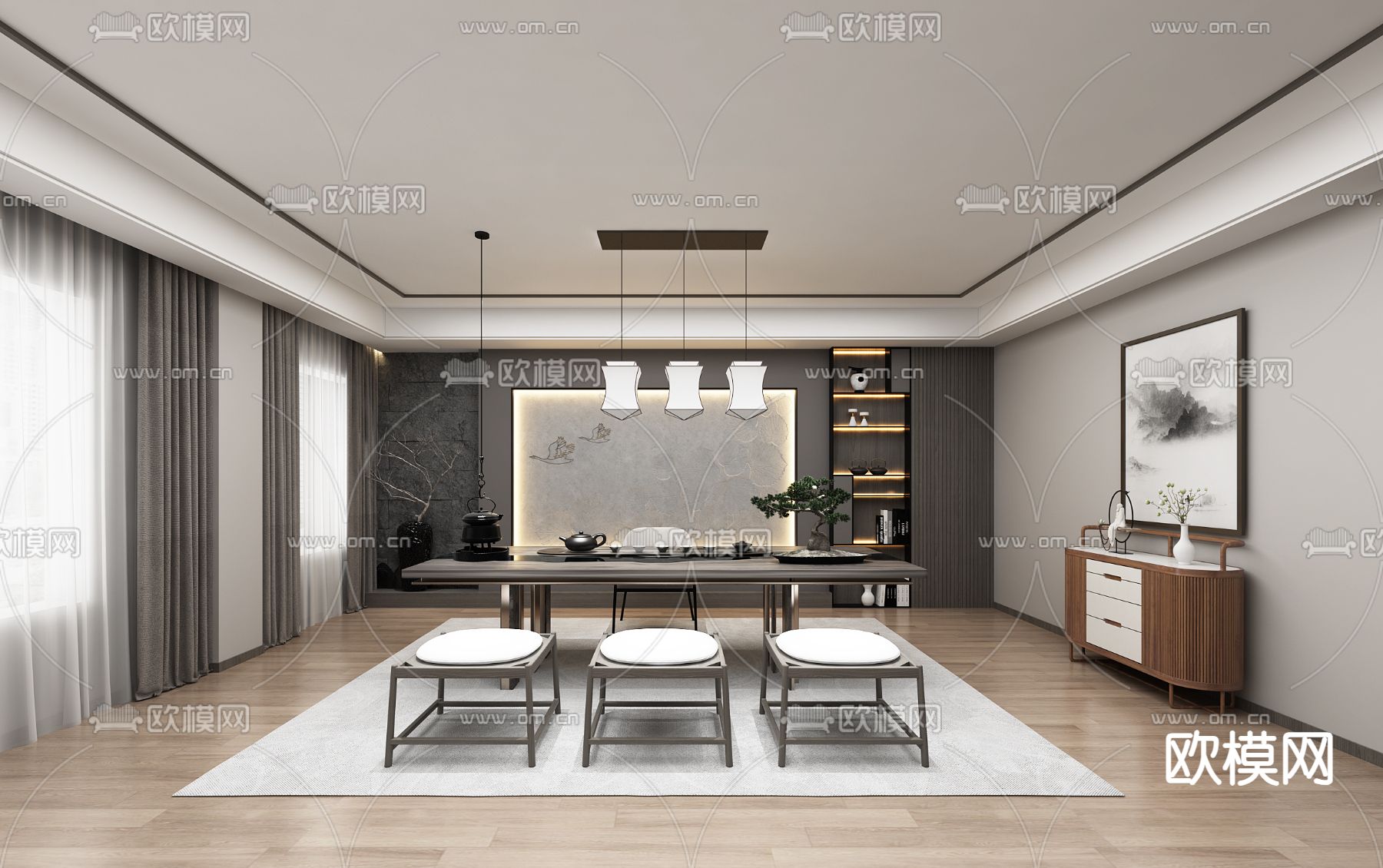 新中式茶叶店 茶馆3d模型下载（渲染图4）