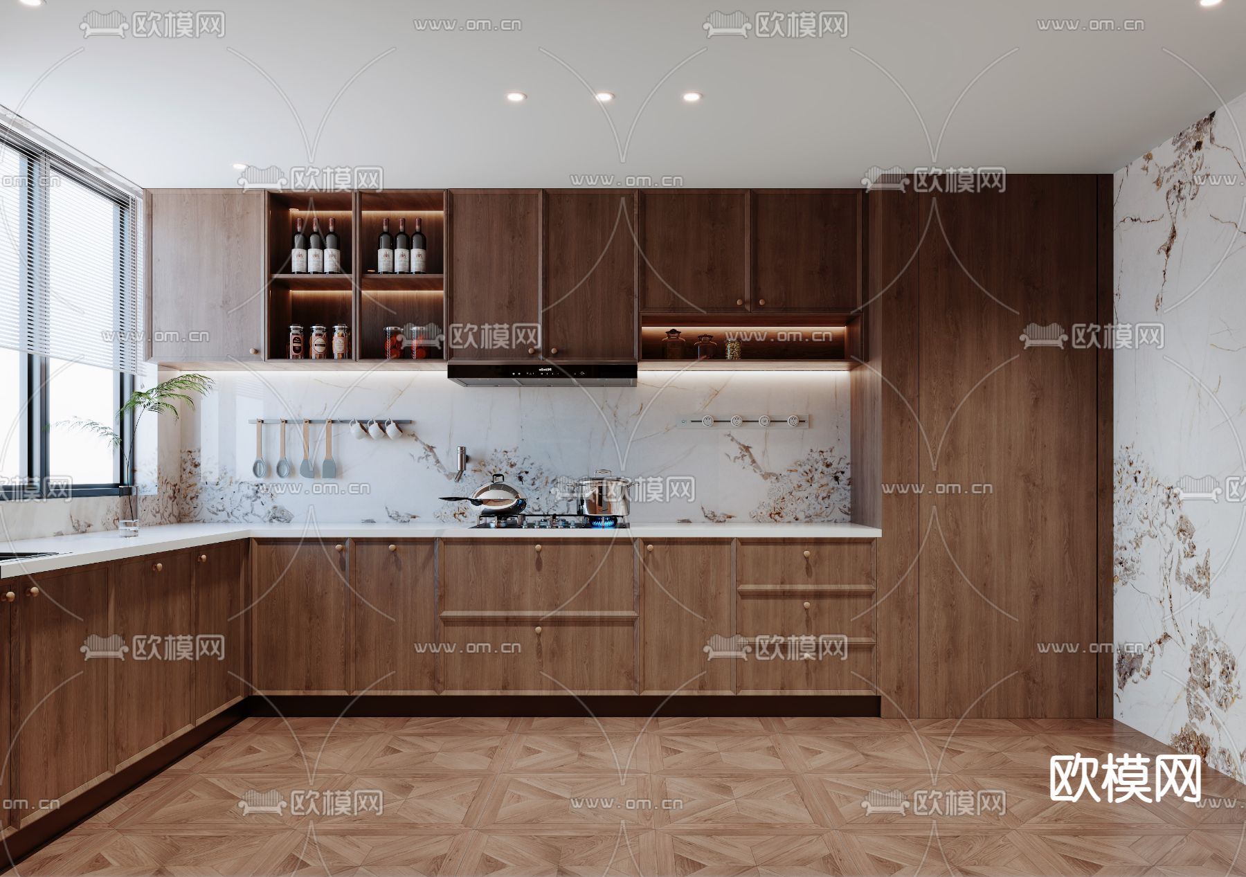 中式厨房 厨房柜3d模型下载（渲染图1）