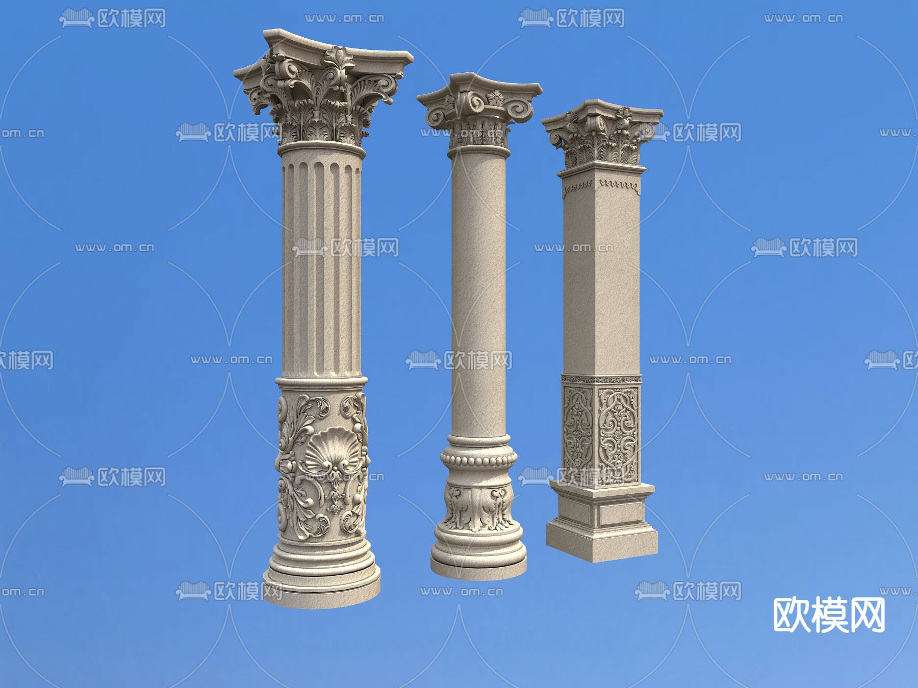 欧式柱子 罗马柱 雕花柱子3d模型下载（渲染图2）