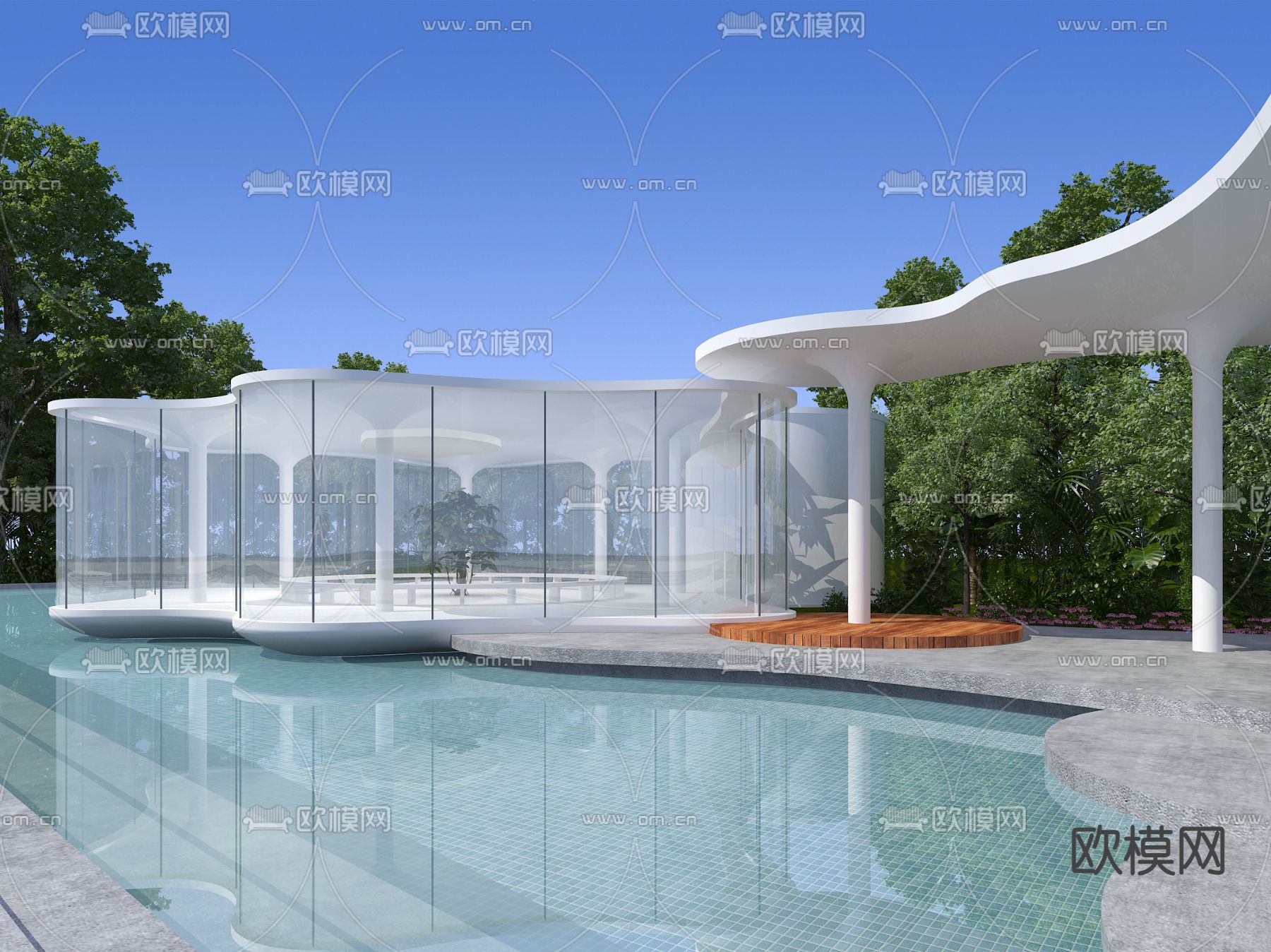 露天泳池 户外泳池3d模型