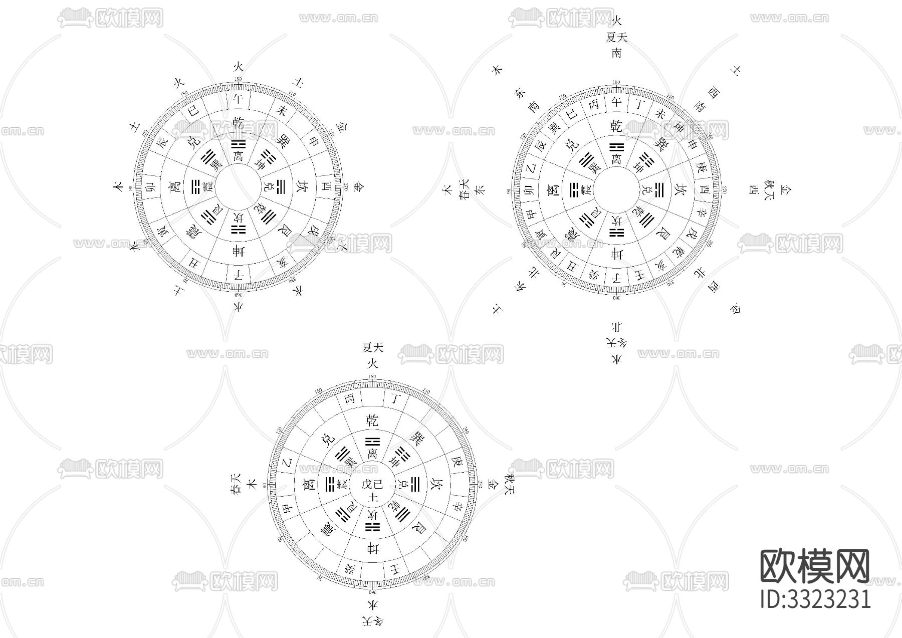 中式元素 易经 八卦 图案cad图库下载（渲染图3）